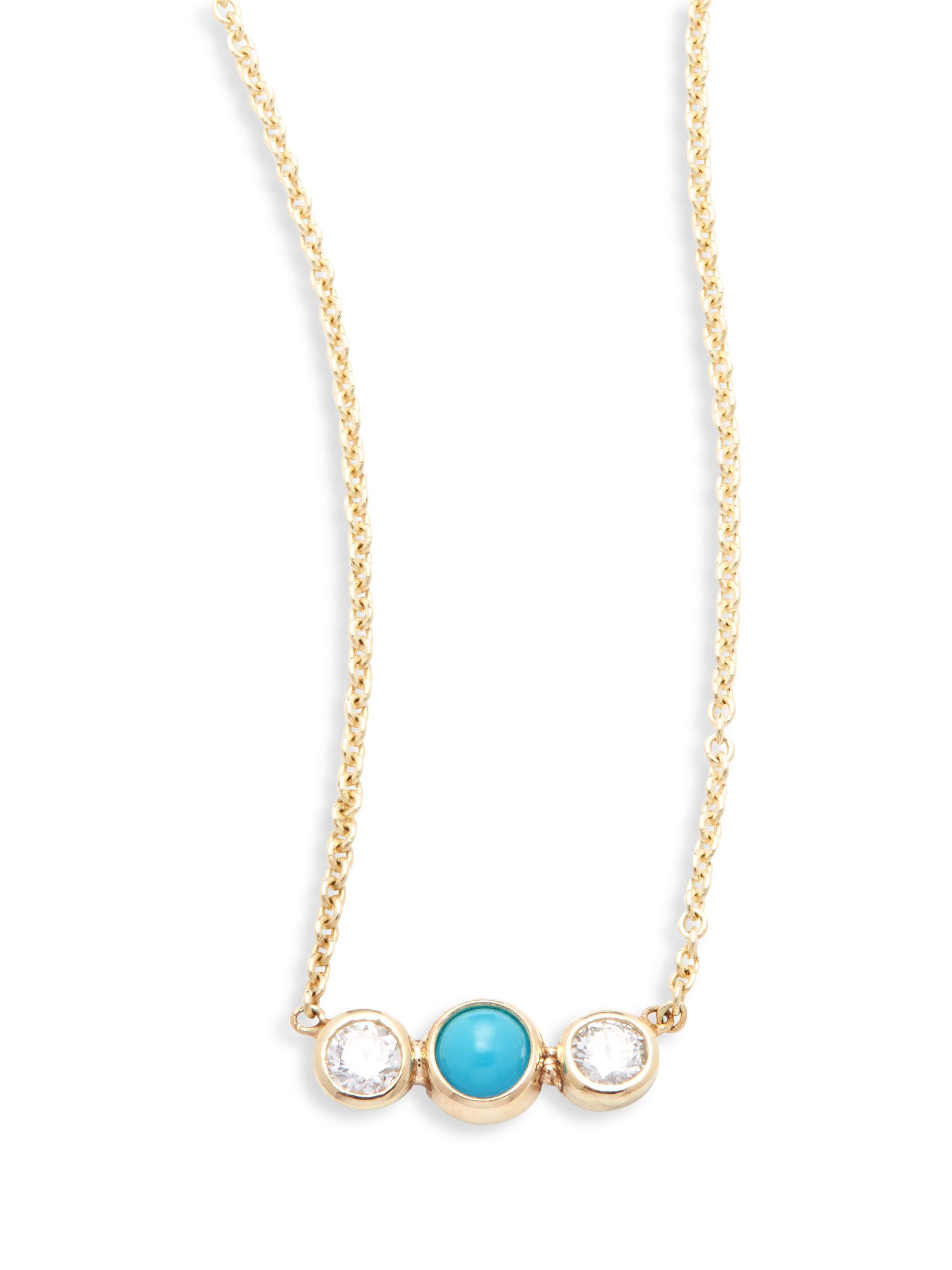 Zoe Chicco Diamond, Turquoise & 14k Yellow Gold Pendant Necklace in ...