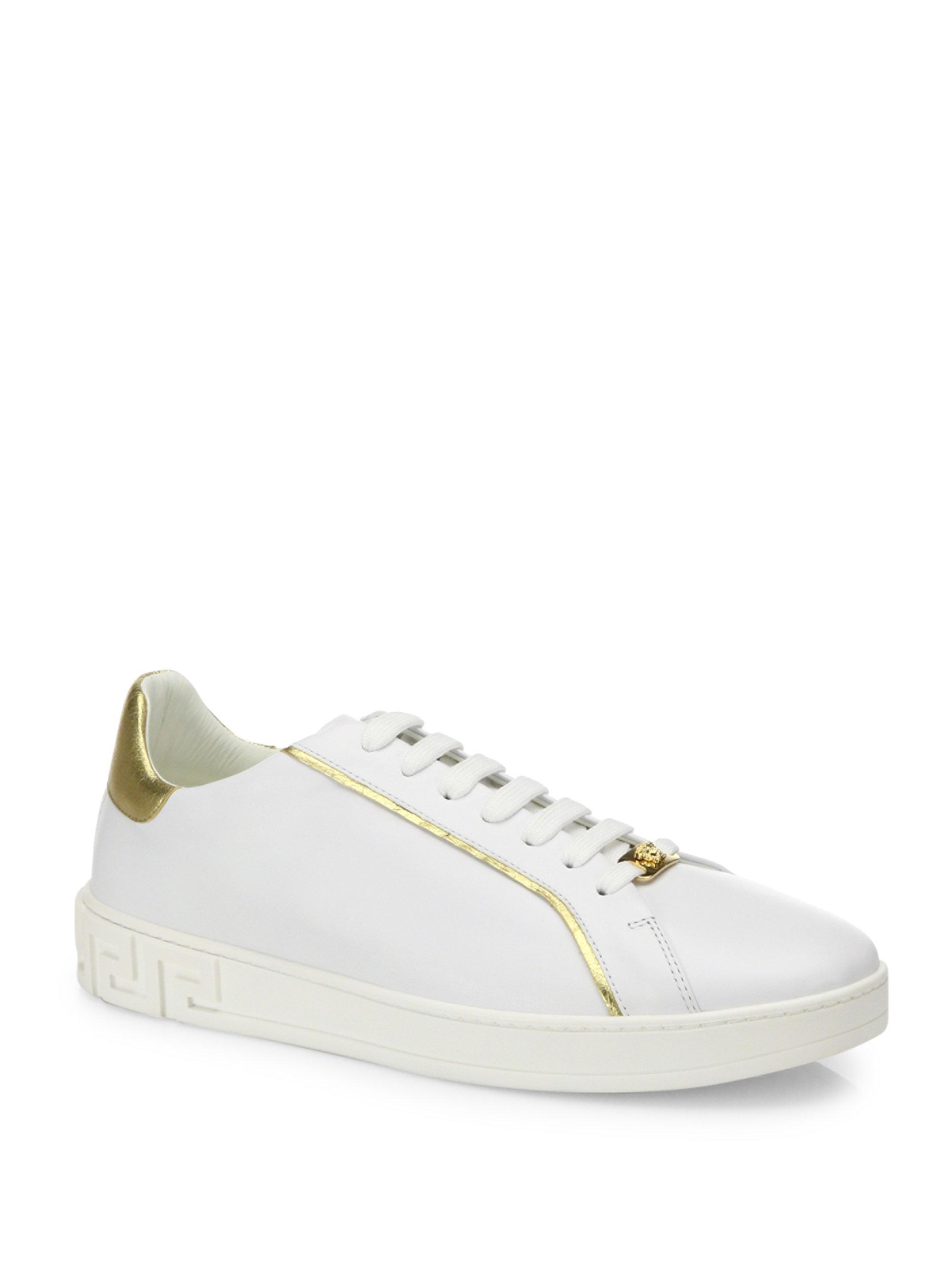 Versace Grecco Signature Accented Leather Low-top Sneakers in White ...