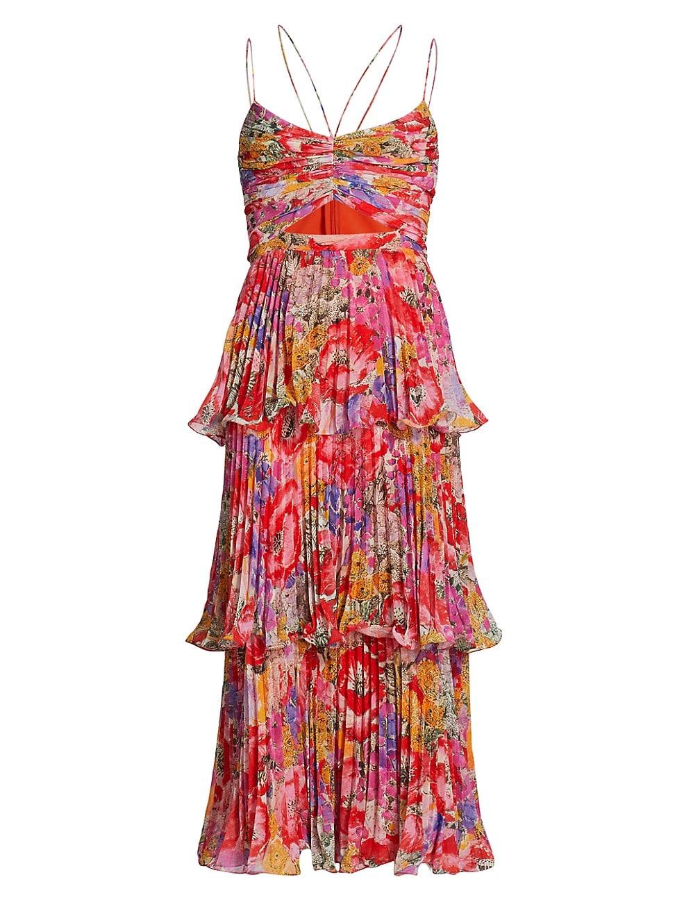 AMUR Luke Floral Pleated Tiered Midi-dress | Lyst