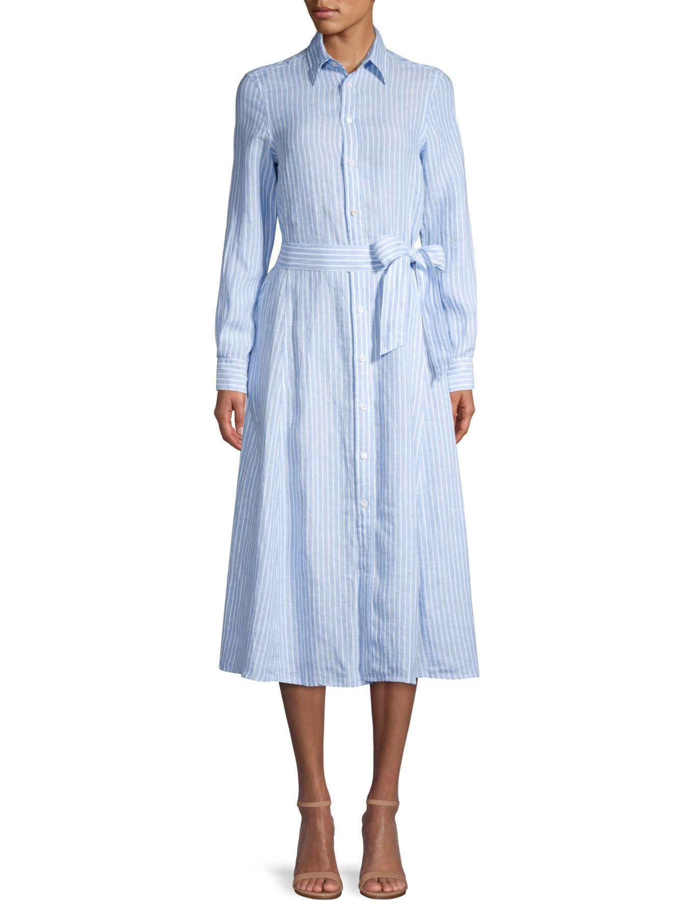 Polo Ralph Lauren Ashton Striped Linen Shirt Dress in Blue White (Blue) |  Lyst