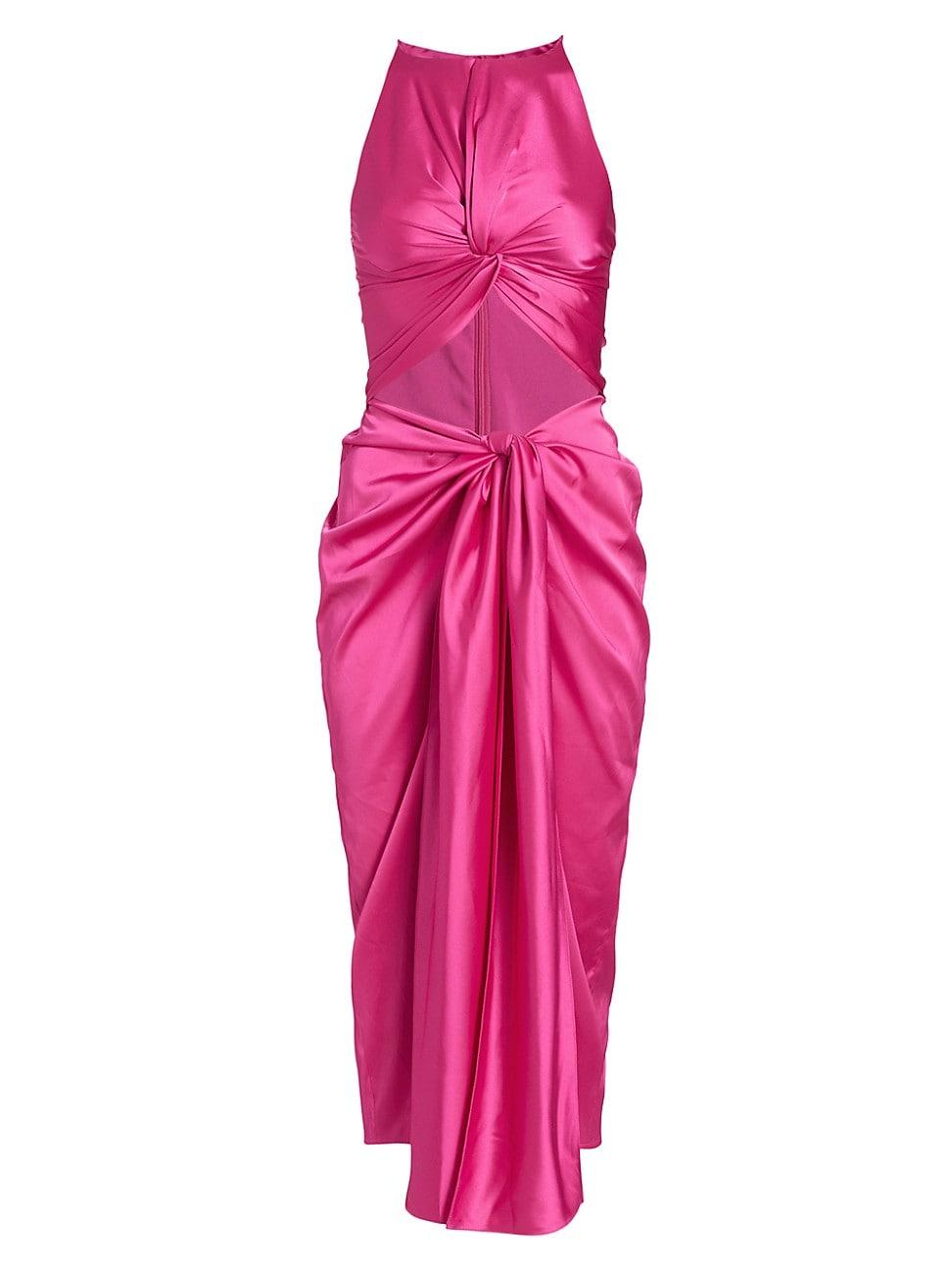Andrea Iyamah Reni Satin Midi-dress in Pink | Lyst