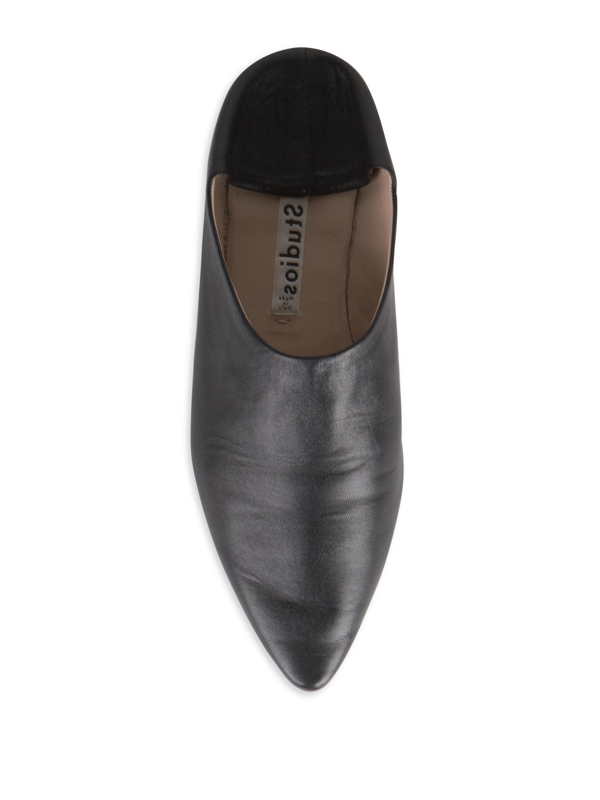 flat leather mules womens