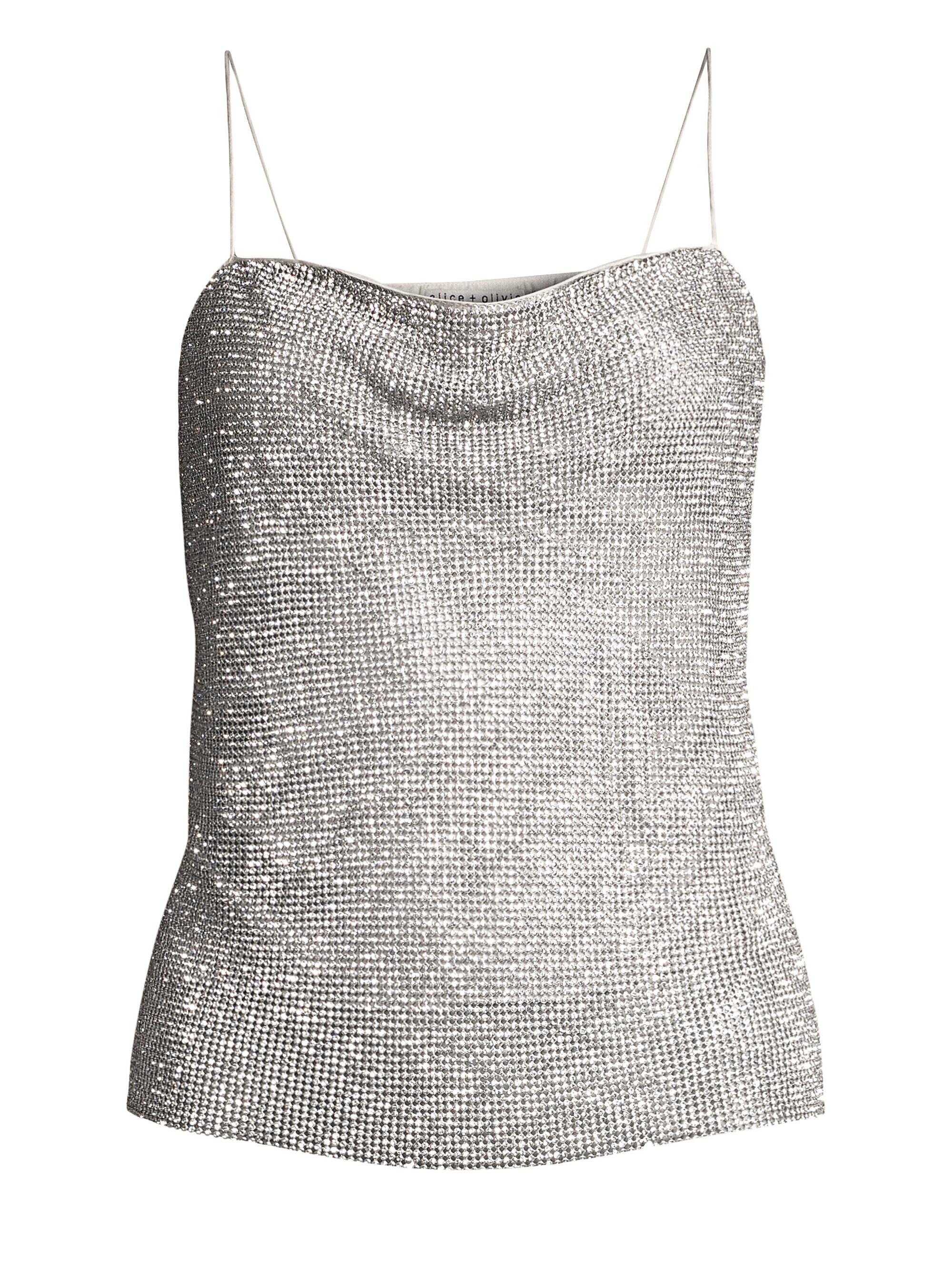 Alice + Olivia Women's Harmon Chainmail Drape Tank - Silver in Metallic ...