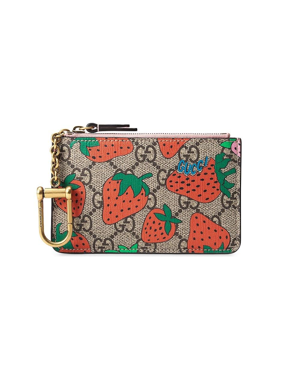 Gucci GG Key Case With Strawberry Print in Natural