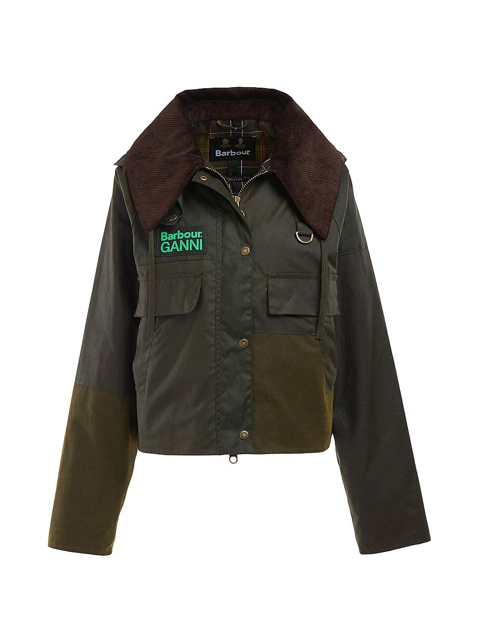 Barbour X Ganni Spey Waxed Jacket in Black | Lyst