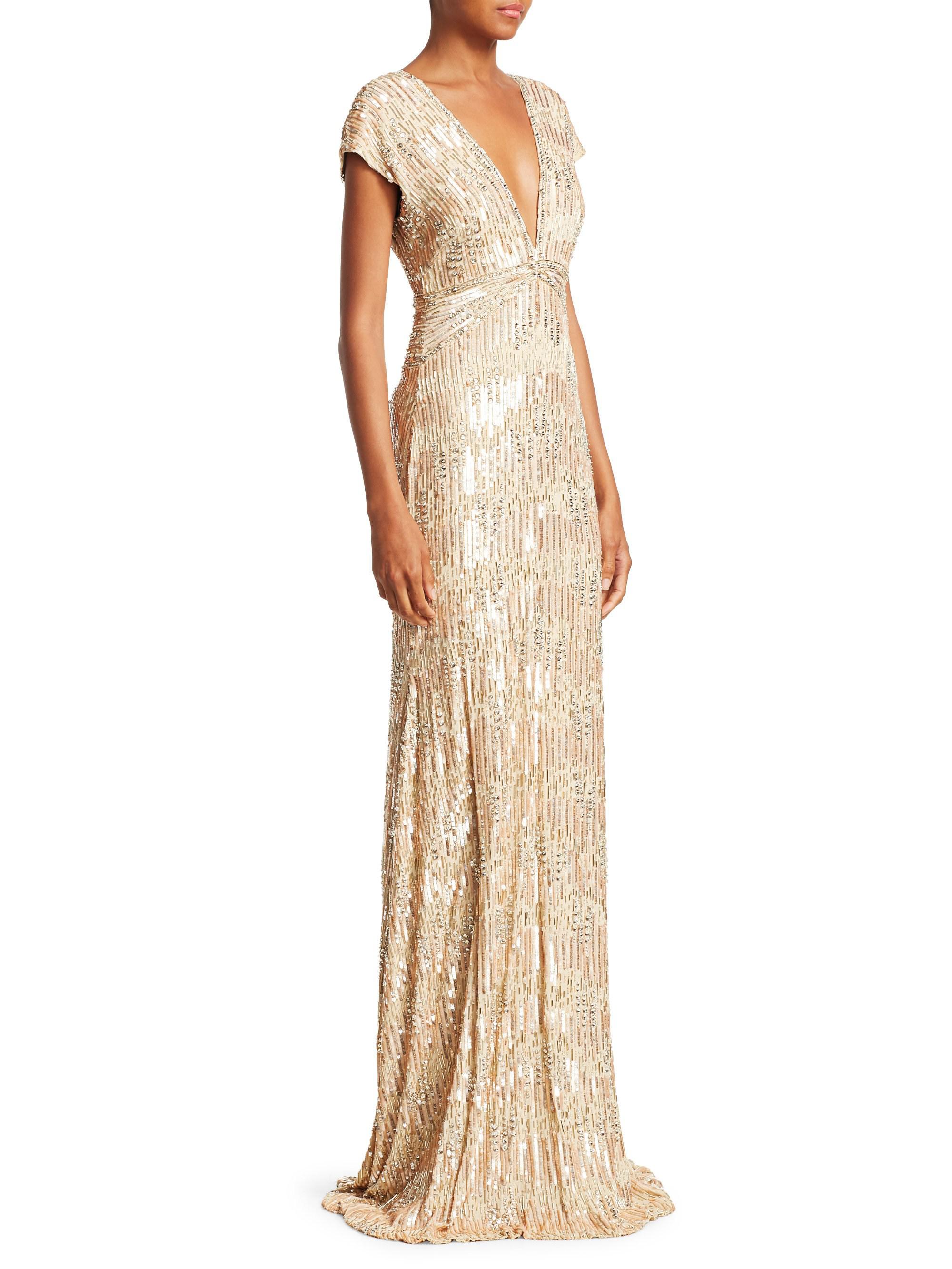 gold v neck gown