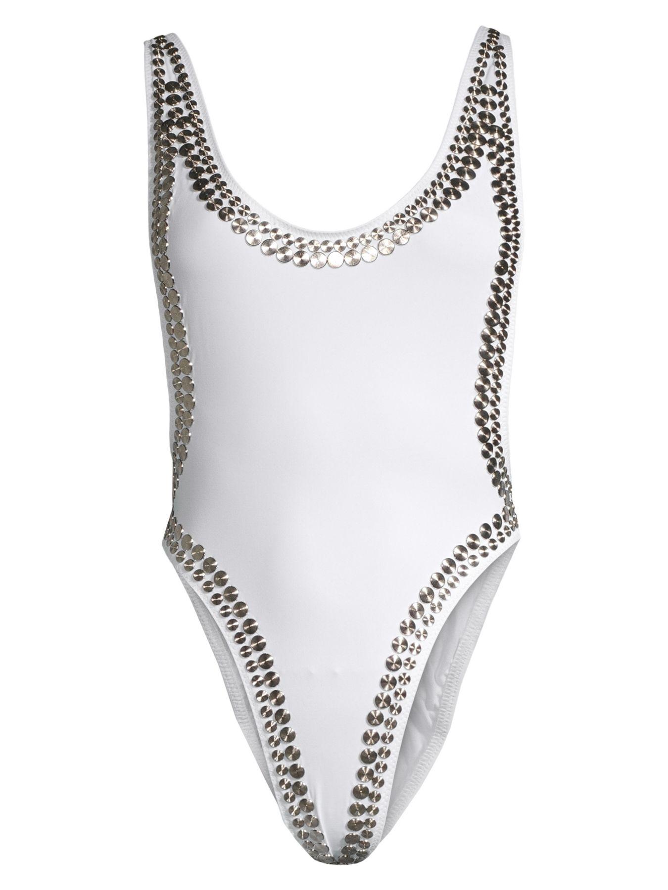 Norma Kamali Synthetic Marissa Stud One-piece Swimsuit in White - Lyst
