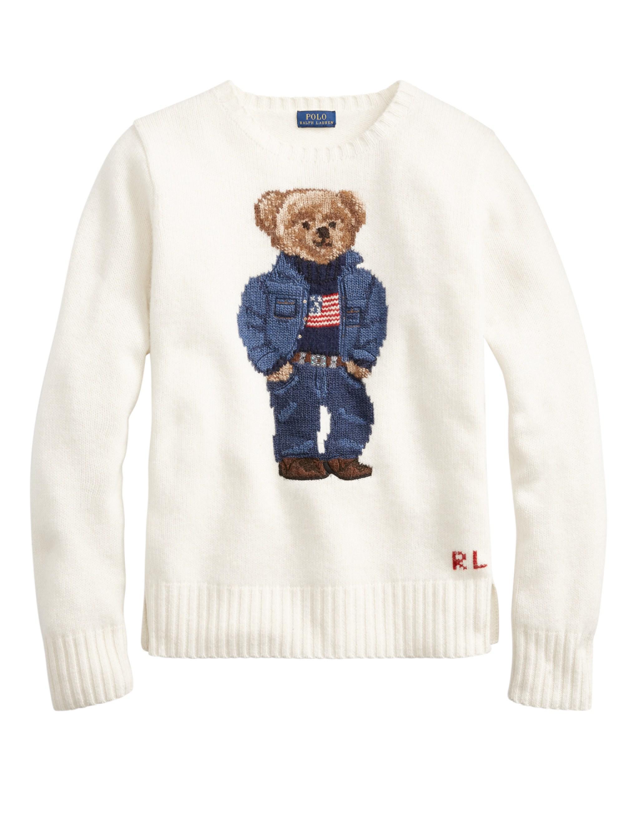 Polo Ralph Lauren Wool Teddy Bear Intarsia Sweater in Cream (Natural) | Lyst