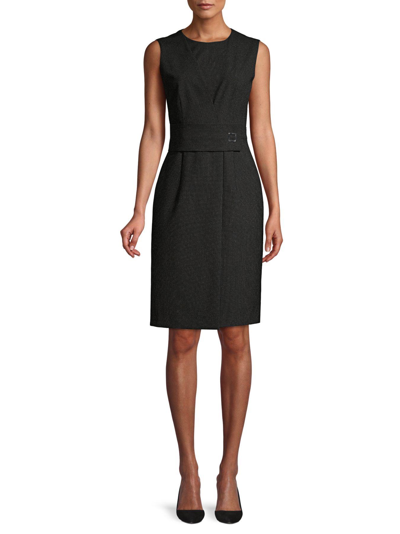 BOSS by Hugo Boss Dycelia Stretch Wool Pinstripe Faux Wrap Dress in Black Lyst