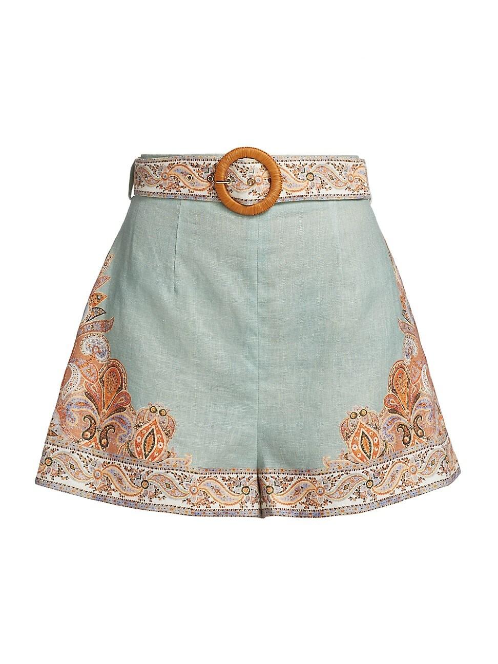 Zimmermann Devi Belted Paisley Shorts in Blue Lyst