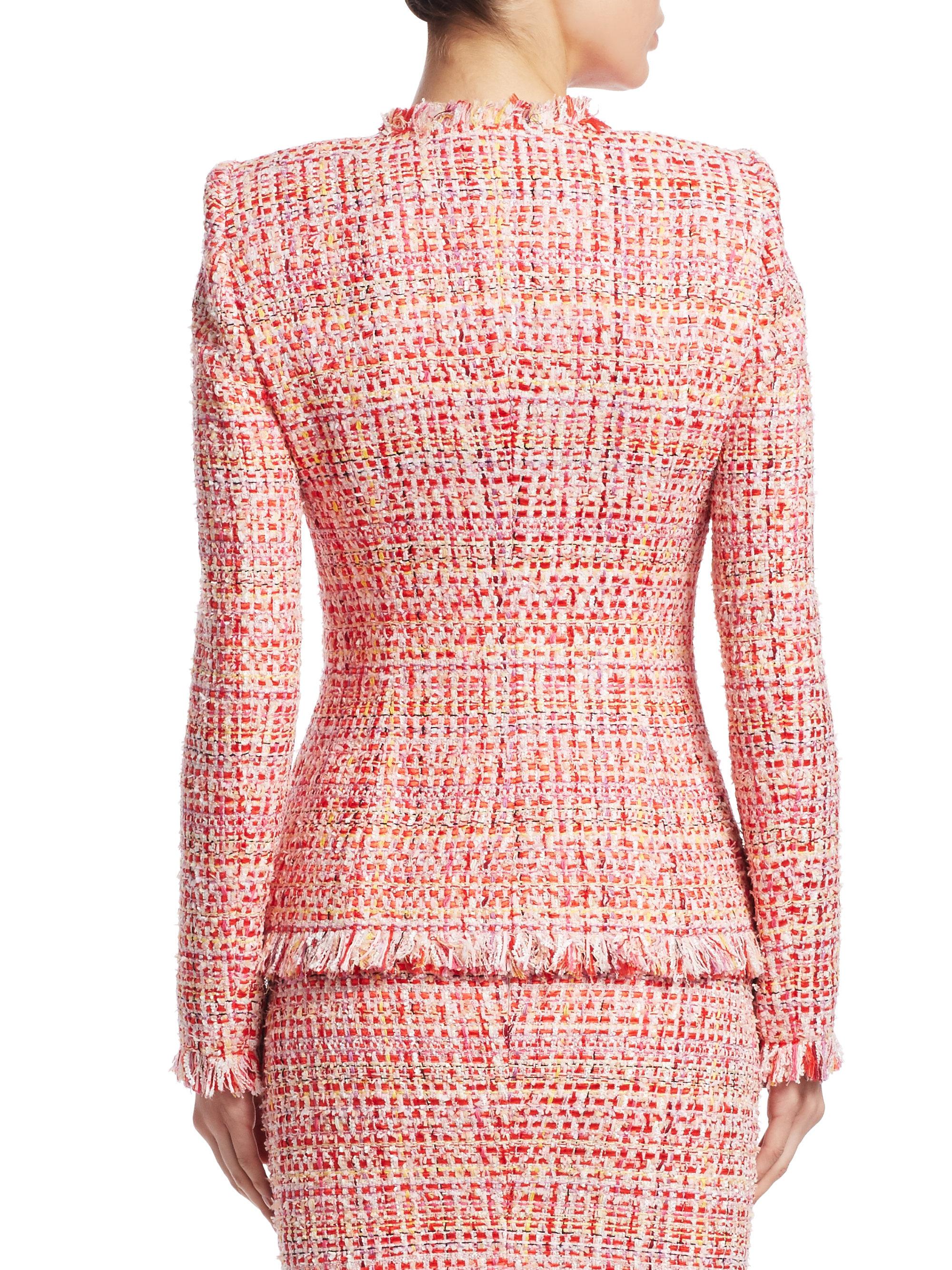 Alexander McQueen Frayed Tweed Jacket in Pink | Lyst