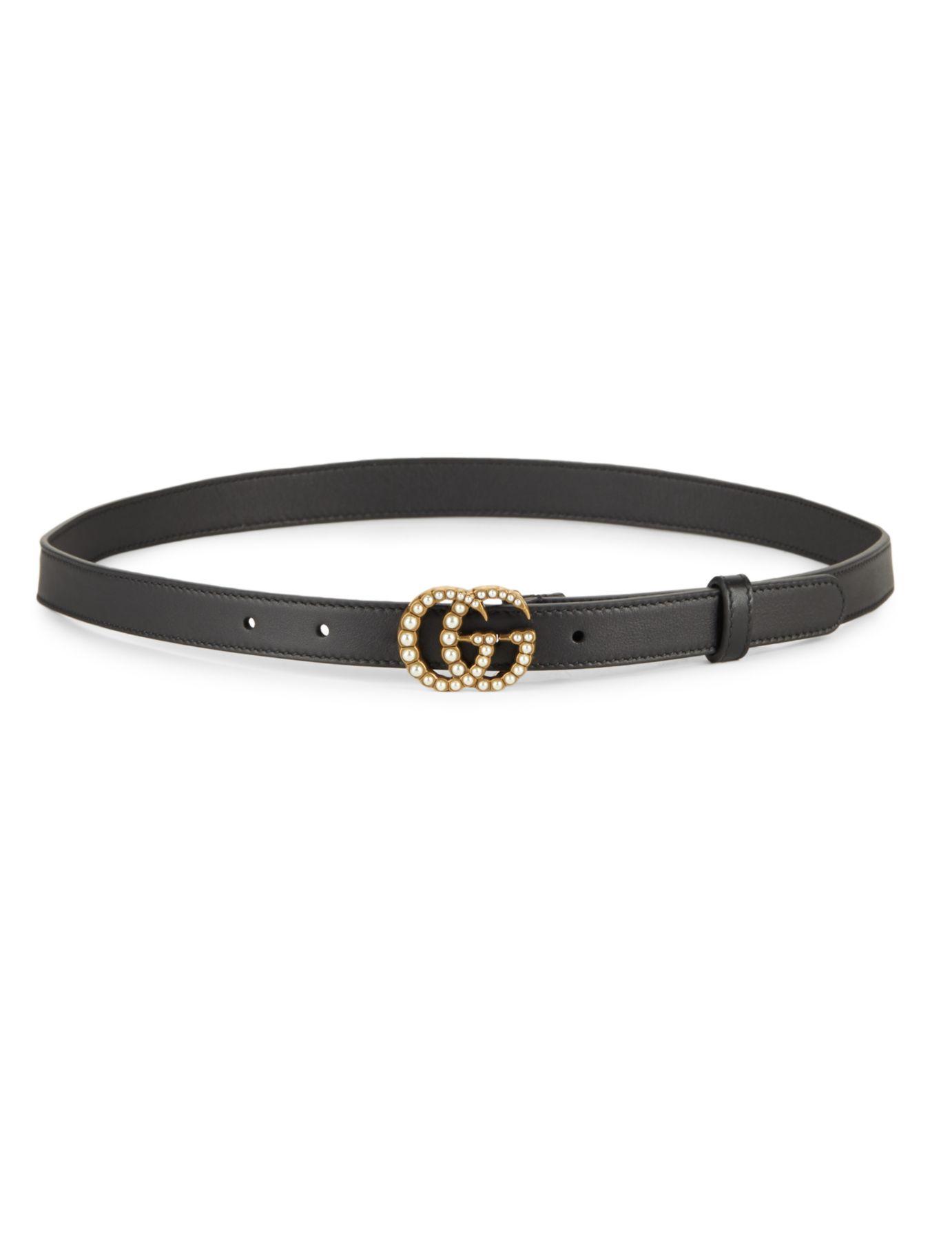 Gucci Pearly GG Leather Belt in Black - Lyst