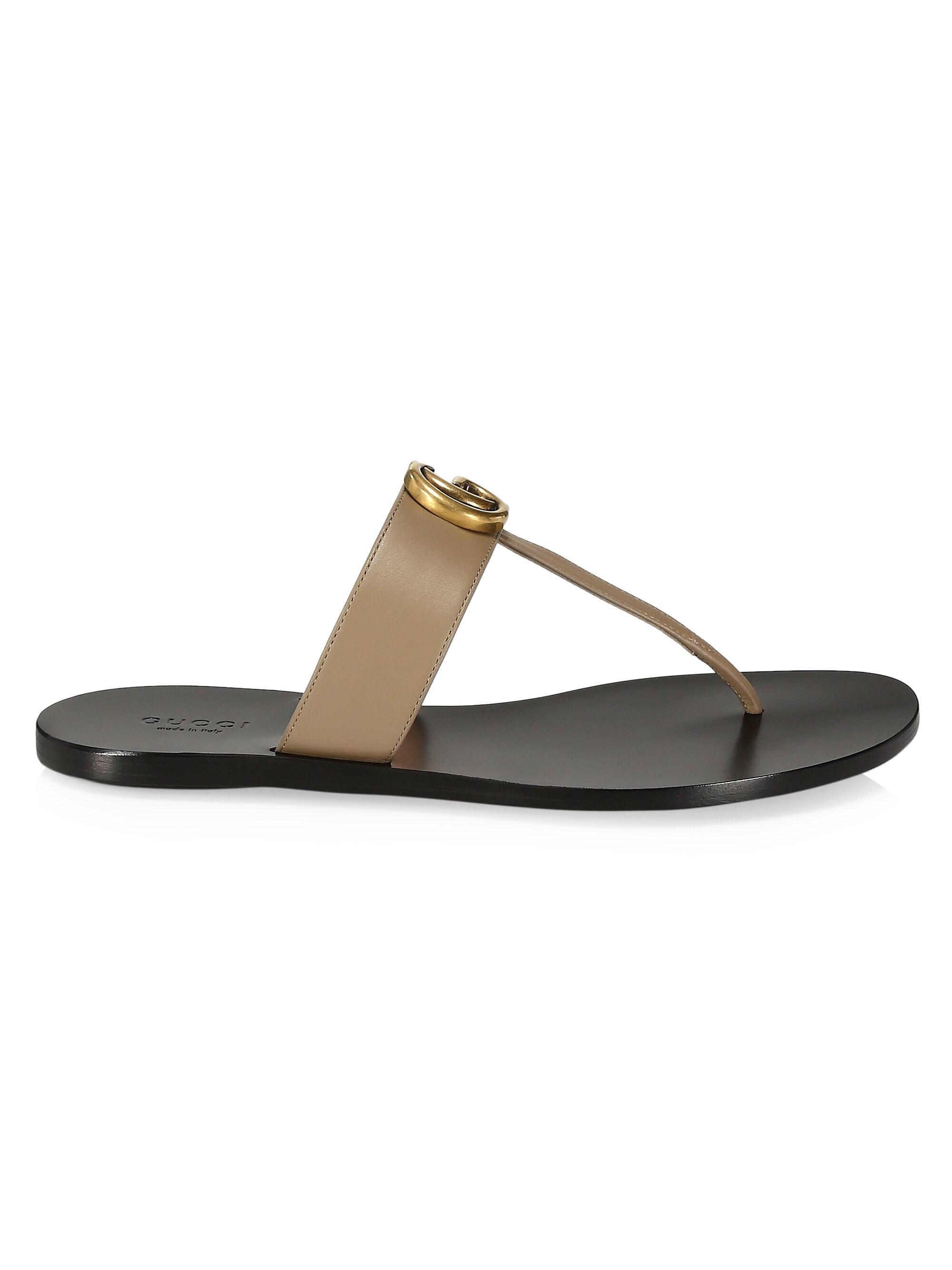 Gucci Marmont Leather Thong Sandals With Double G - Lyst