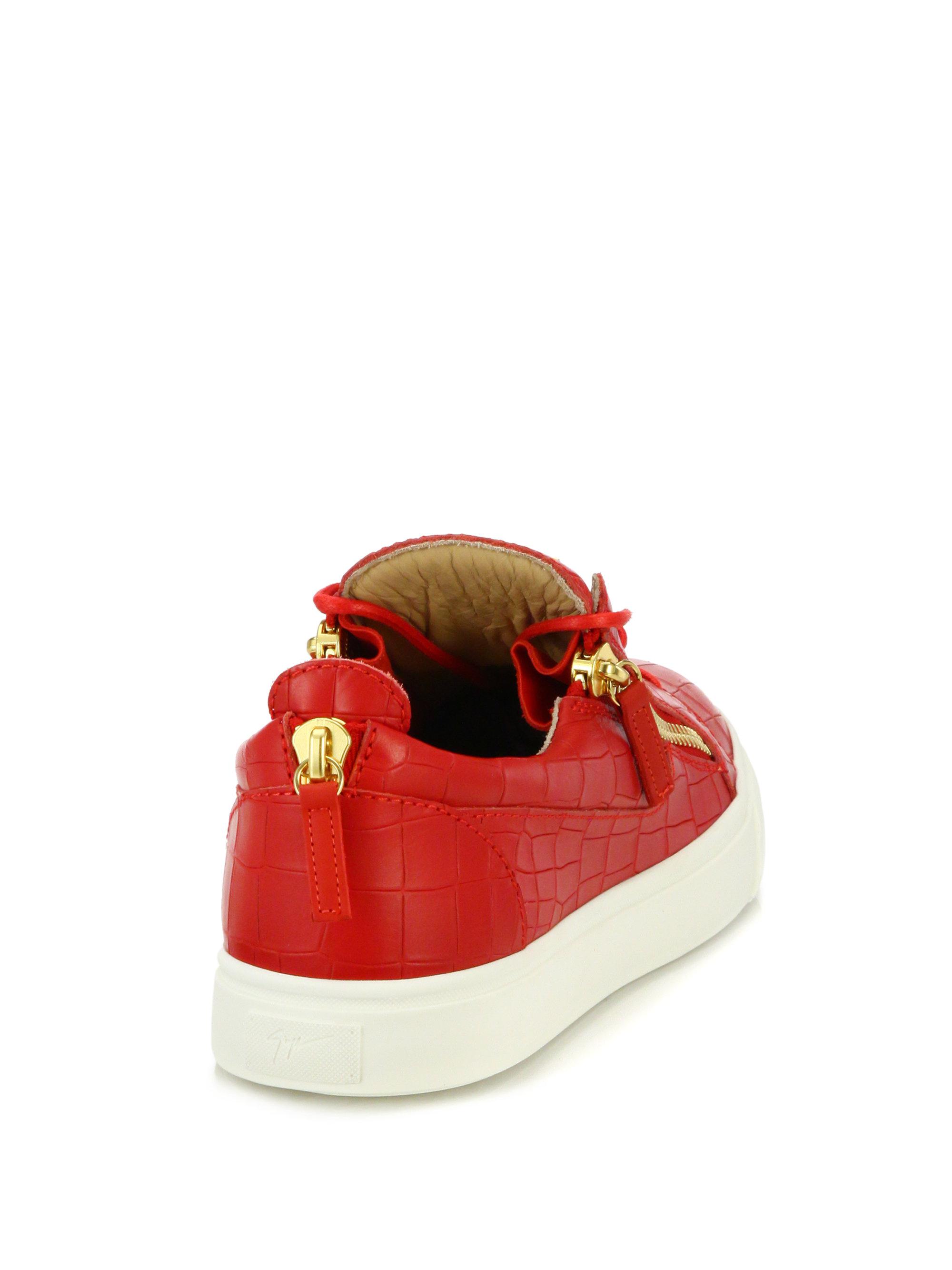Giuseppe Zanotti Croc-embossed Leather Double-zip Low-top Sneakers in Red  for Men - Lyst