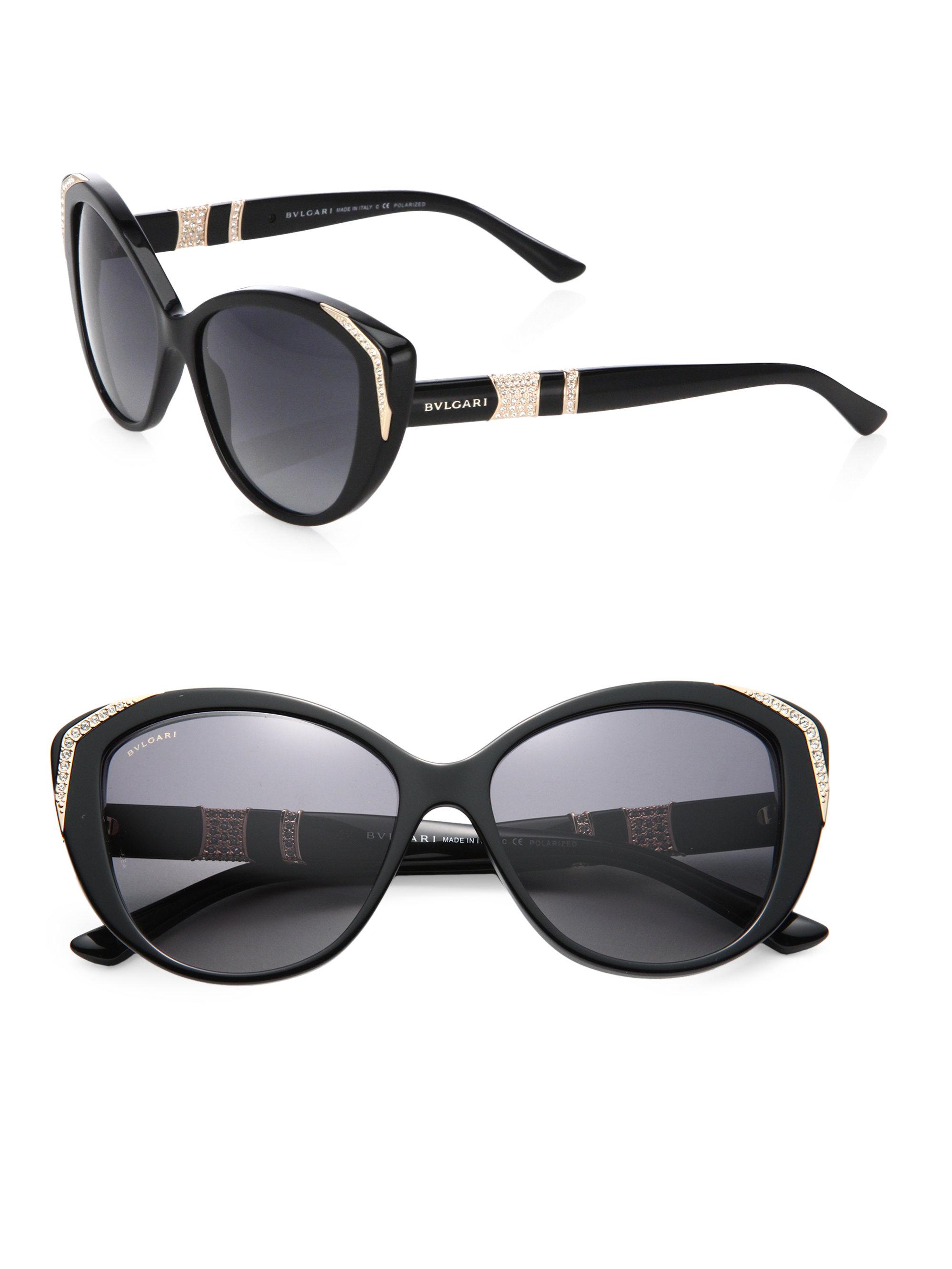BVLGARI Embellished 57mm Cat Eye Sunglasses in Black - Lyst
