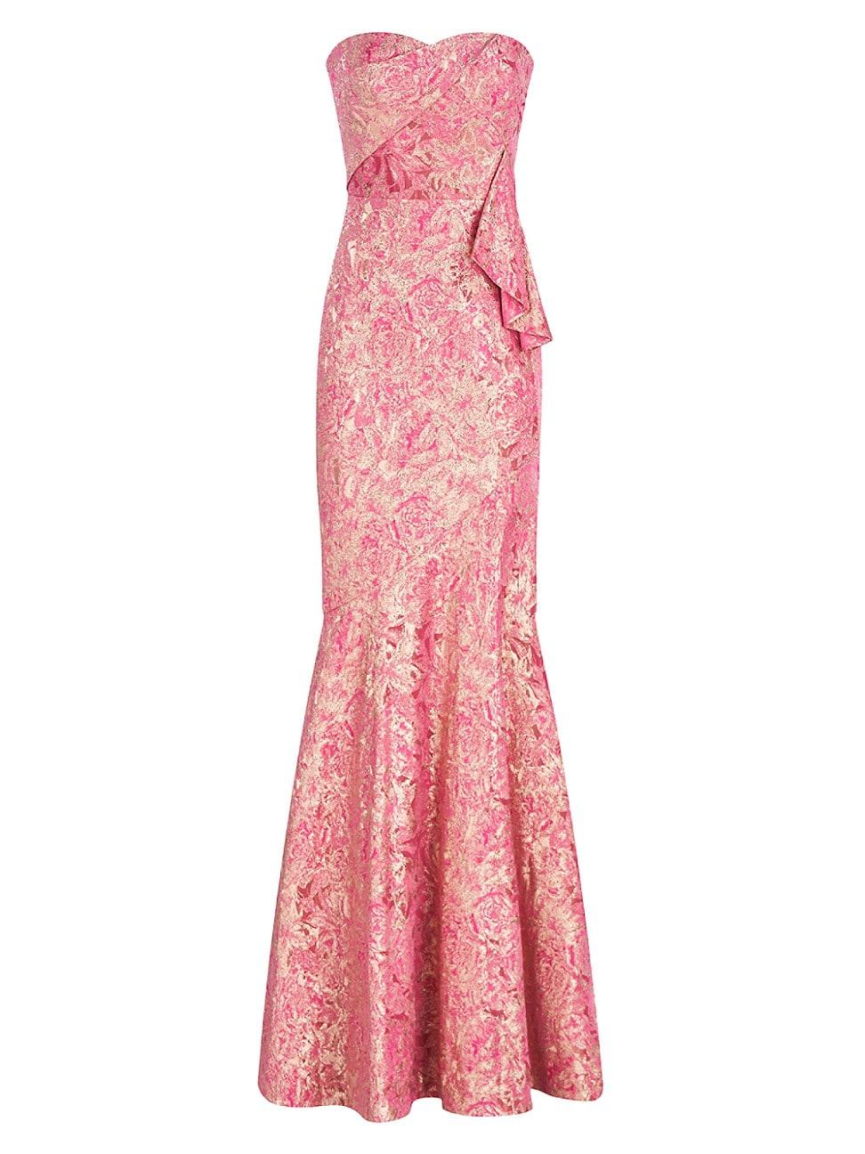 THEIA Ambrose Floral Jacquard Strapless Gown in Pink | Lyst