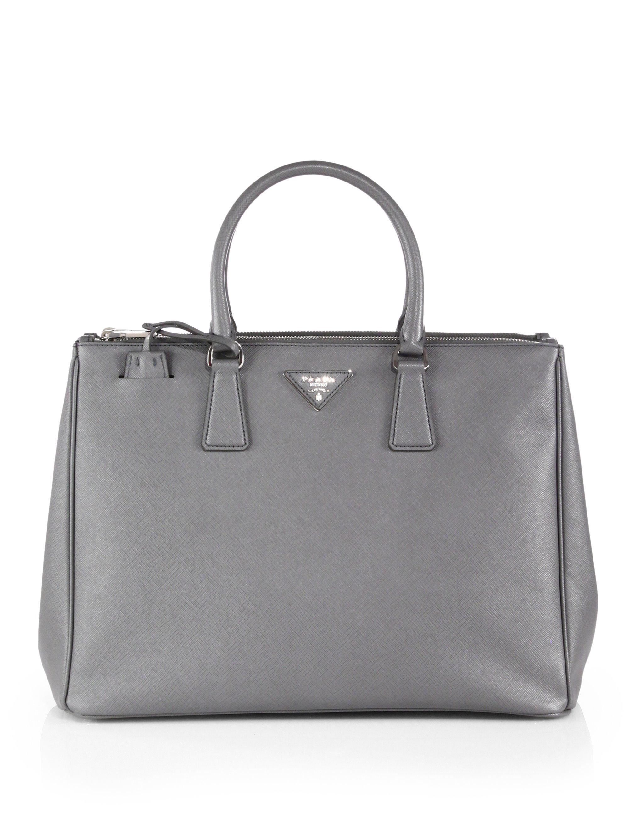 Prada Saffiano Lux Large Double-zip Tote in Grey (Gray) - Lyst