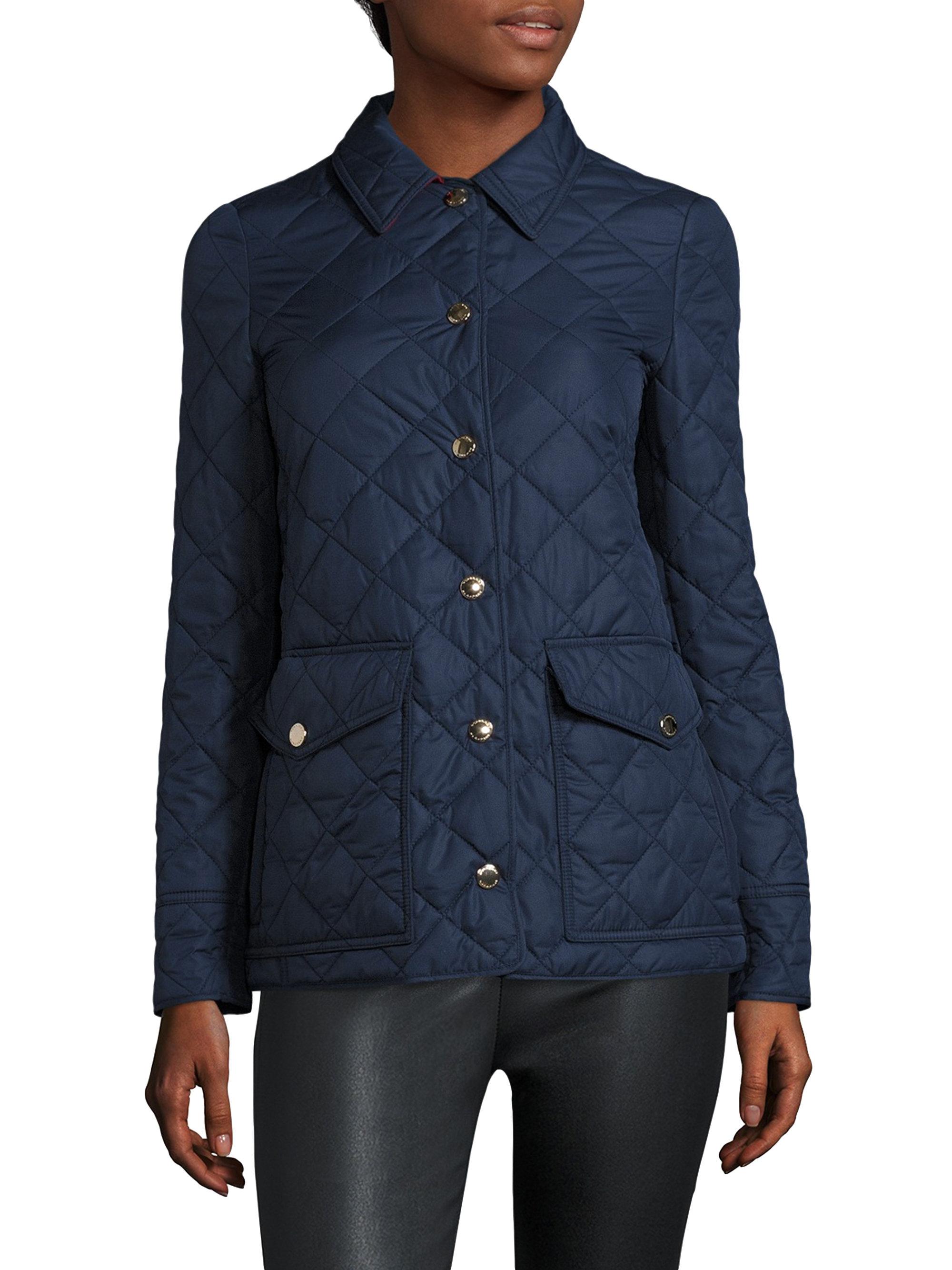 Burberry Quilted Snap Button Jacket in Blue | Lyst