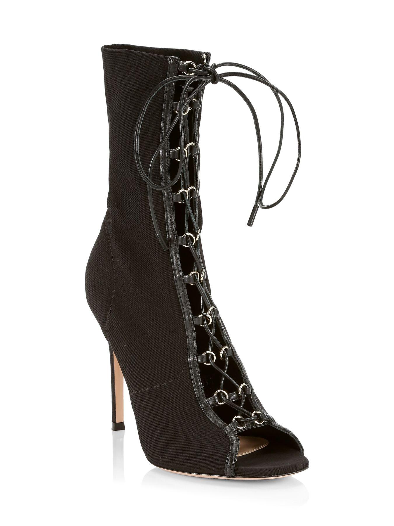 Gianvito Rossi Leather Lenoir Lace-up Peep-toe Booties in Black - Lyst