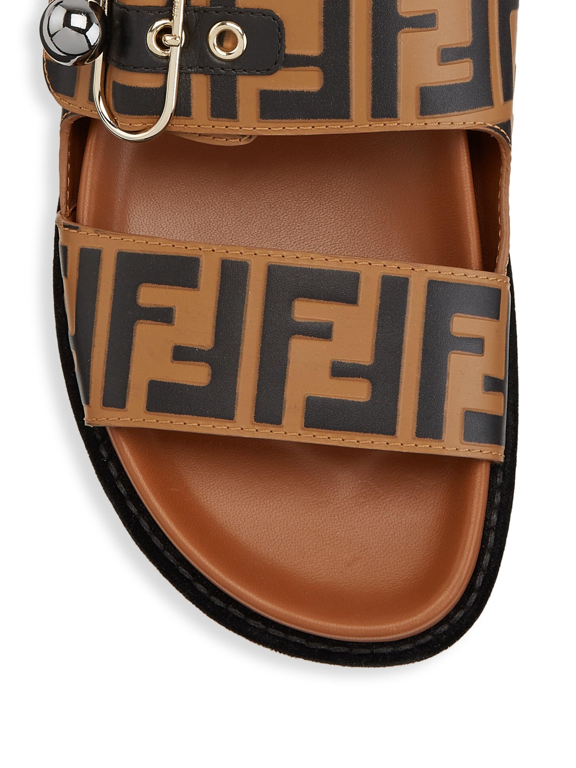 fendi promenade ff flat leather sandals