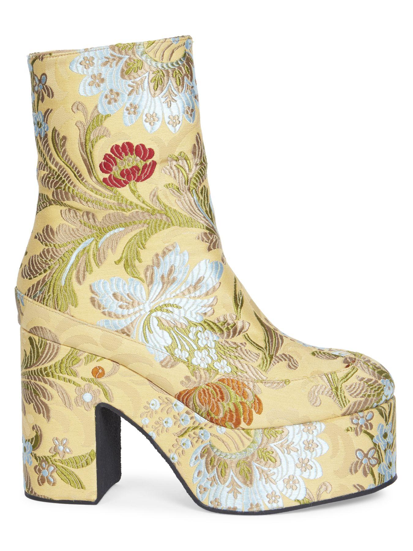 Dries Van Noten Leather Floralprint Jacquard Platform