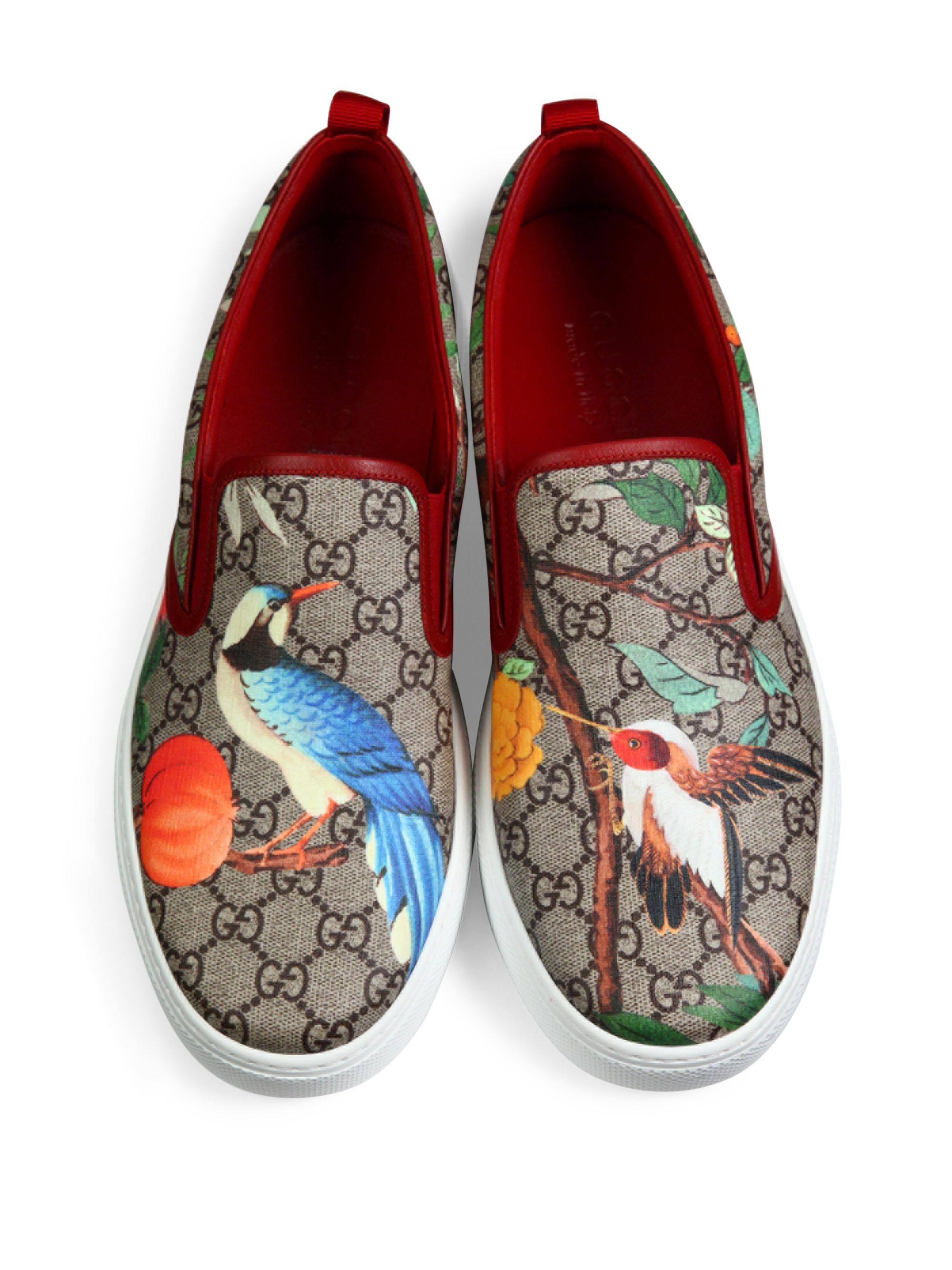 politi Electrify Udvidelse Gucci Leather Gg Supreme Tian Print Slip-on Sneakers in Gray - Lyst