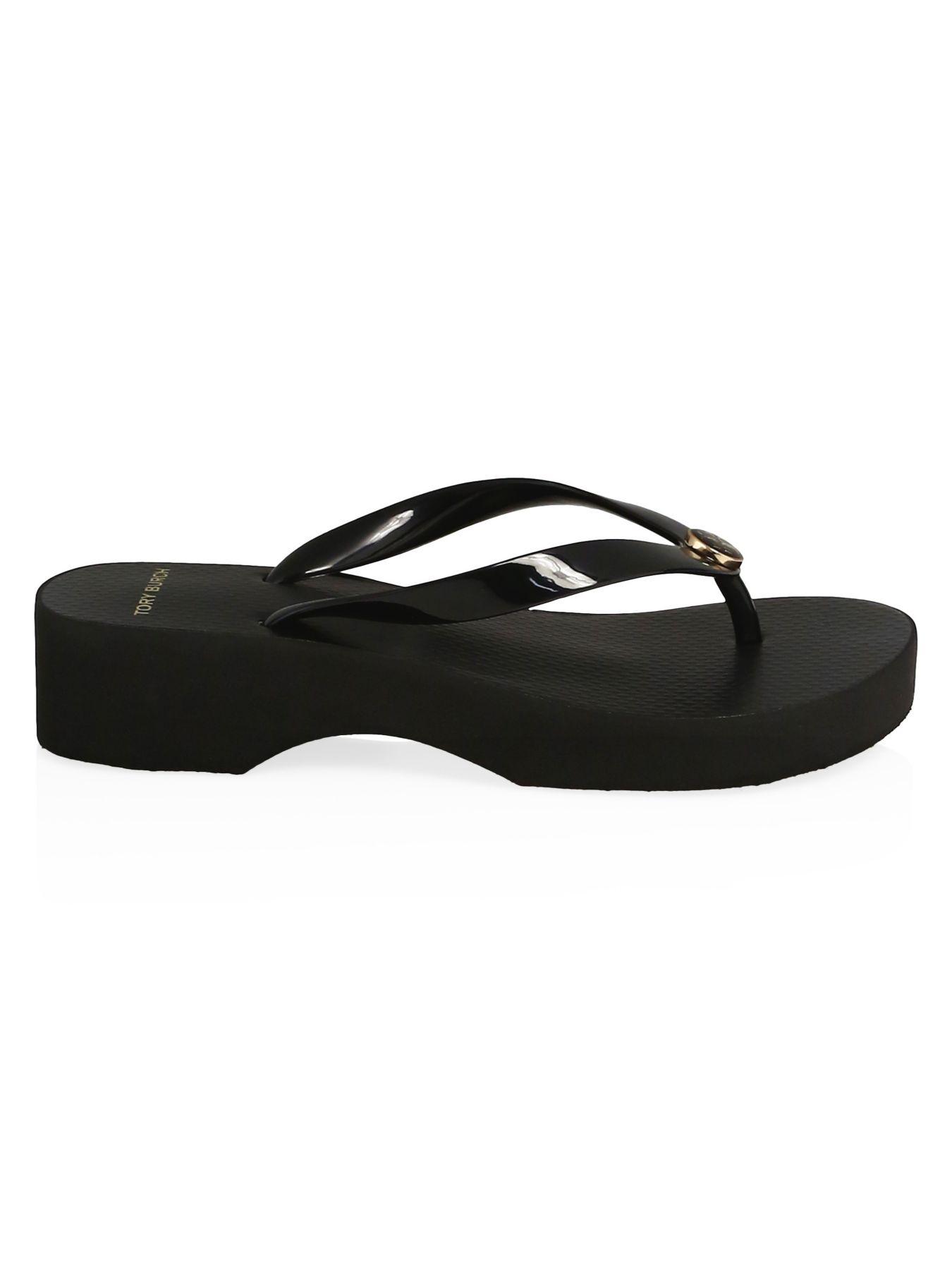 Tory Burch Rubber Cut-out Wedge Logo Flip-flops in Black - Lyst