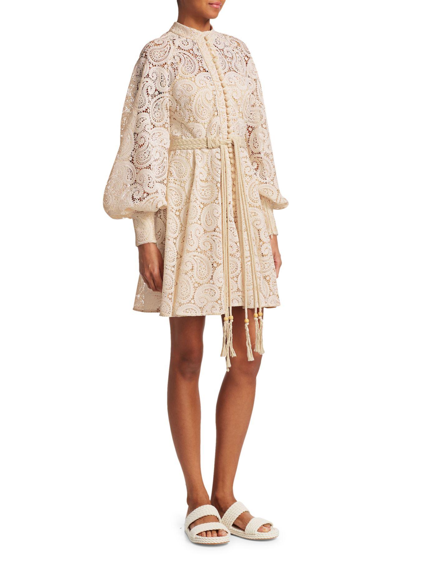 Zimmermann Amari Paisley Lace Puff-sleeve Dress in Ivory (White) - Lyst