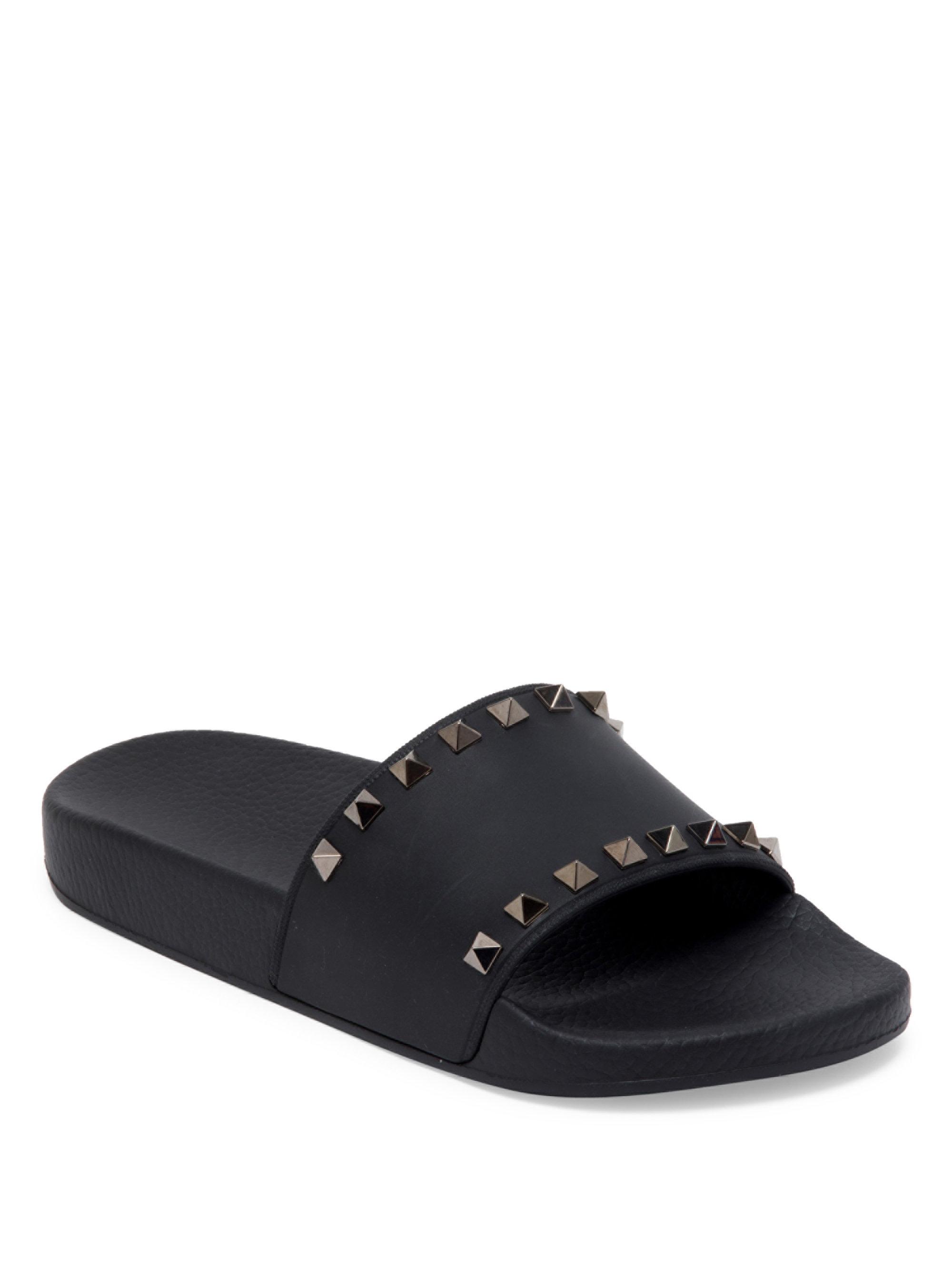 Lyst - Valentino Rockstud Rubber Slide Sandal in Black