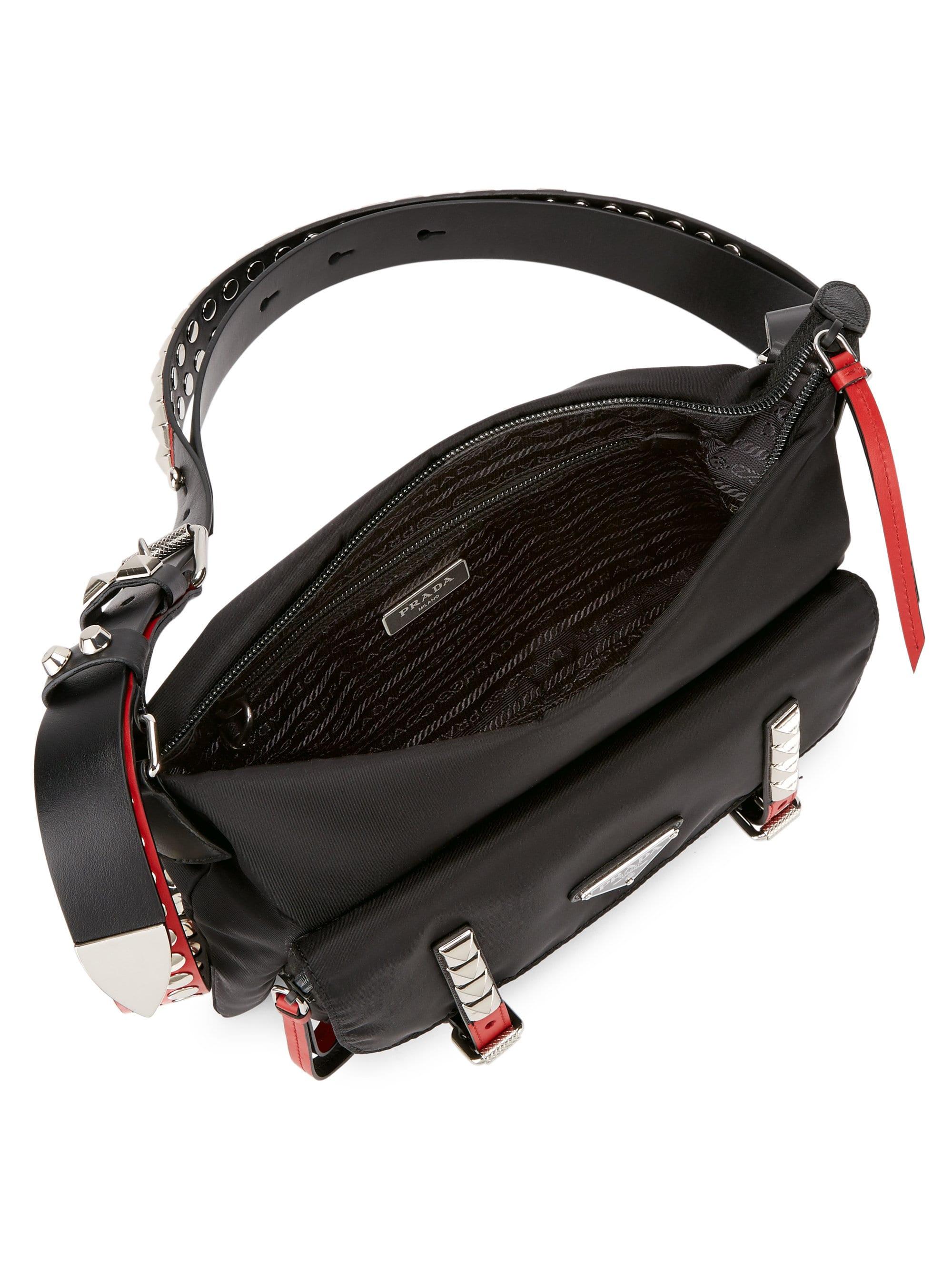 Prada Women's Vela Nylon Crossbody Bag Black Red in Black Lyst
