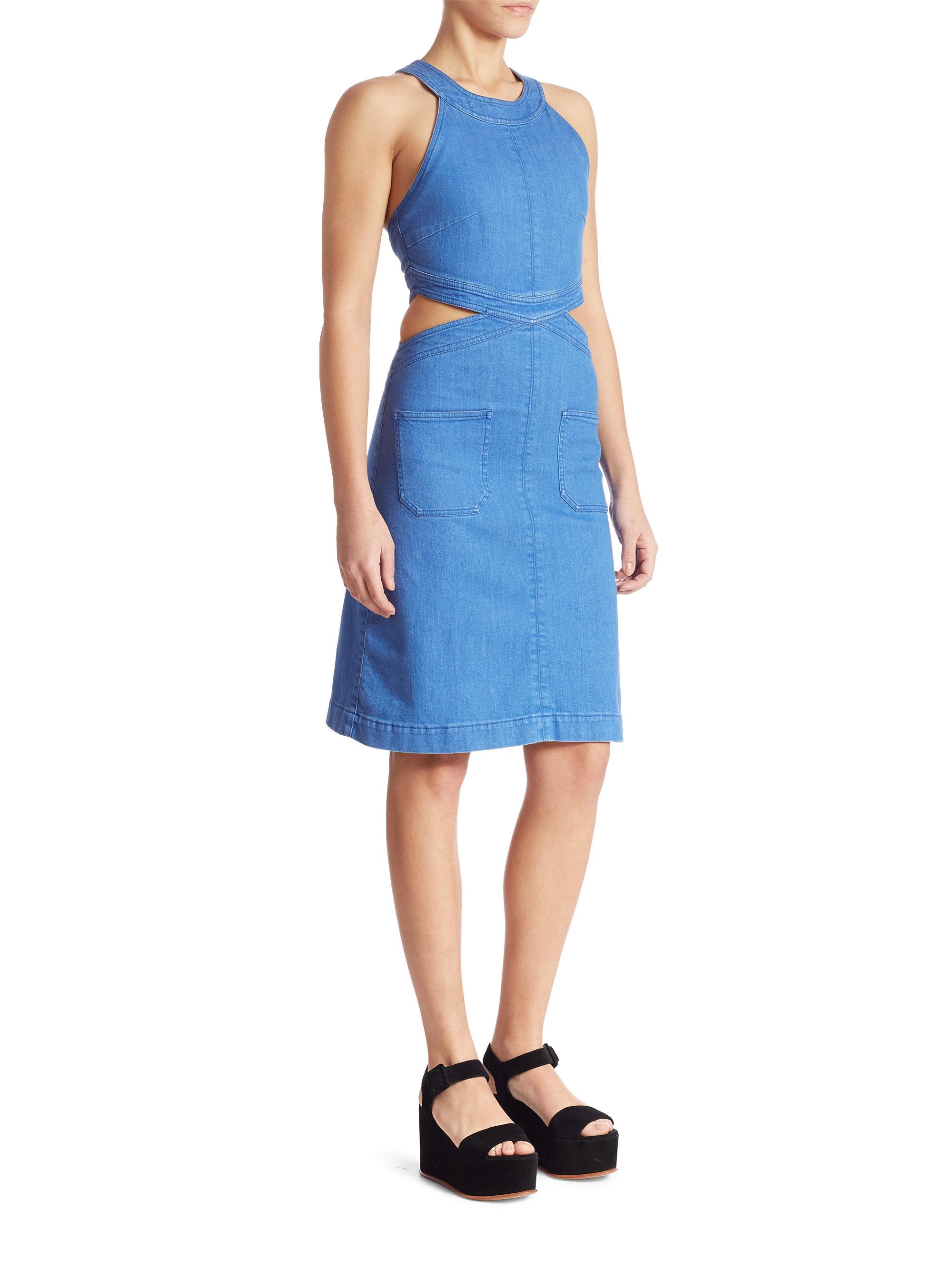 Stella McCartney Cutout Waist Denim Dress in Sapphire (Blue) - Lyst