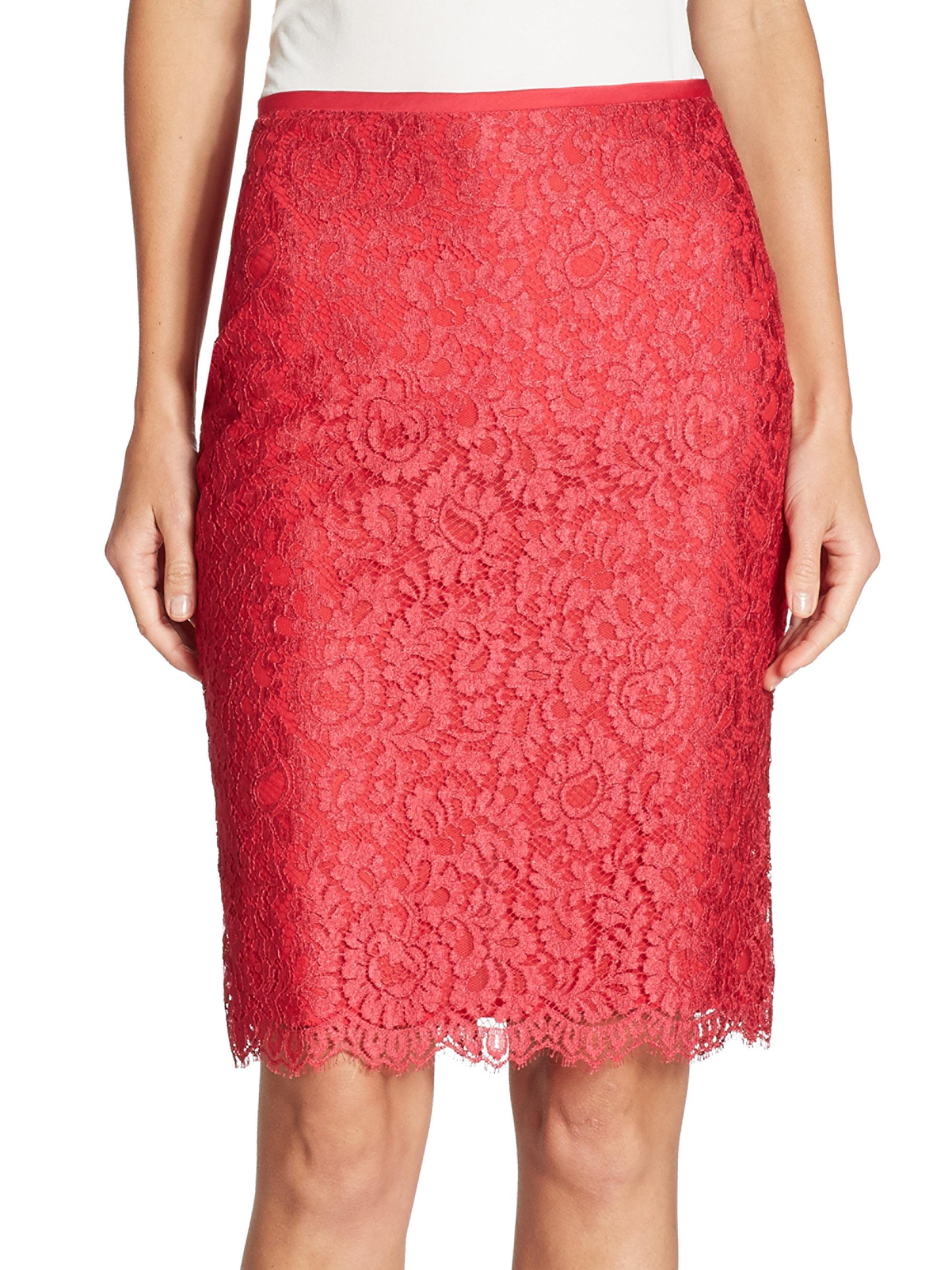 Lyst - St. John Paisley Lace Skirt in Red