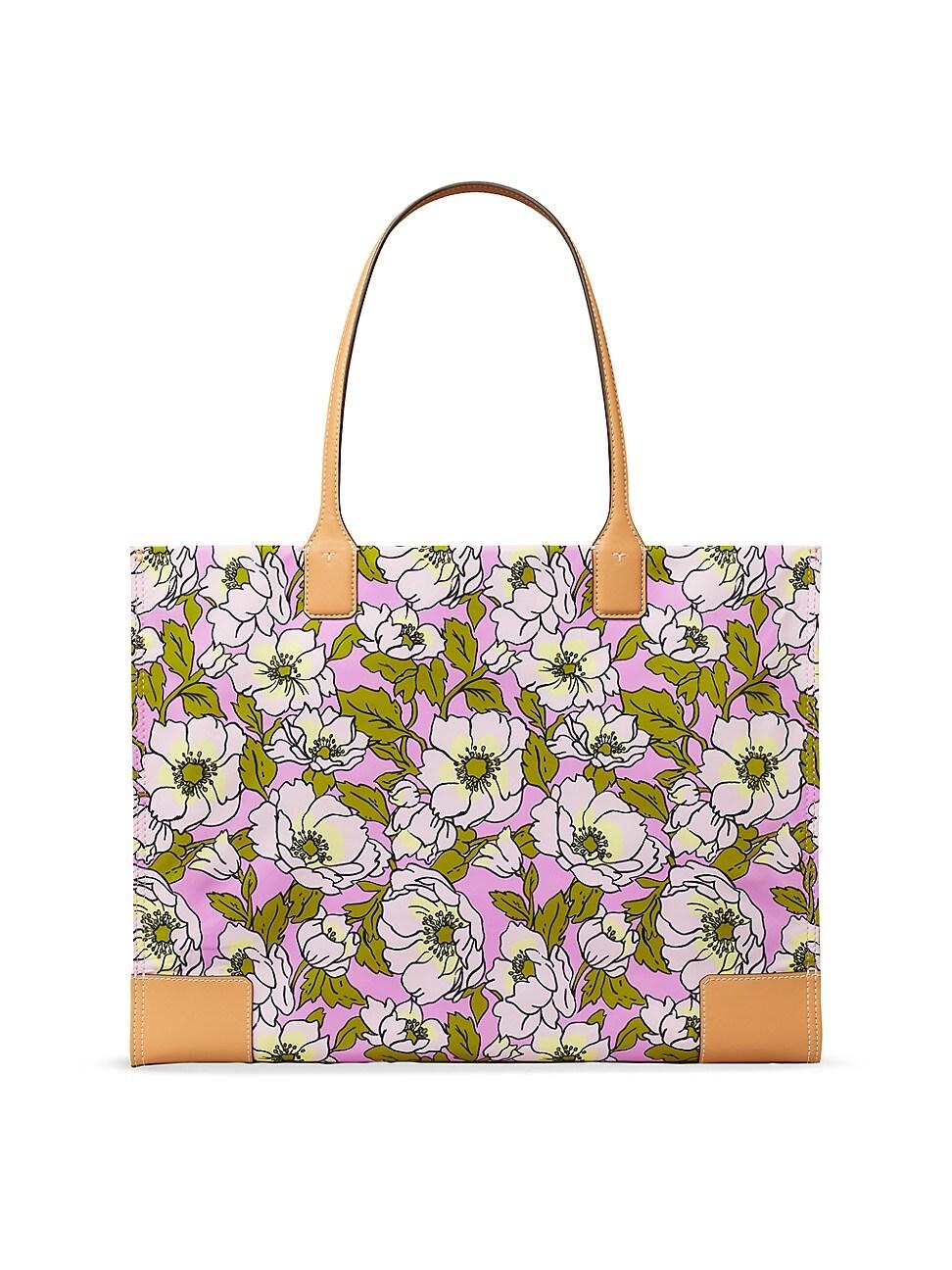 Neiman Marcus Tory Burch Ella Straw Basket Tote Bag w/ Floral