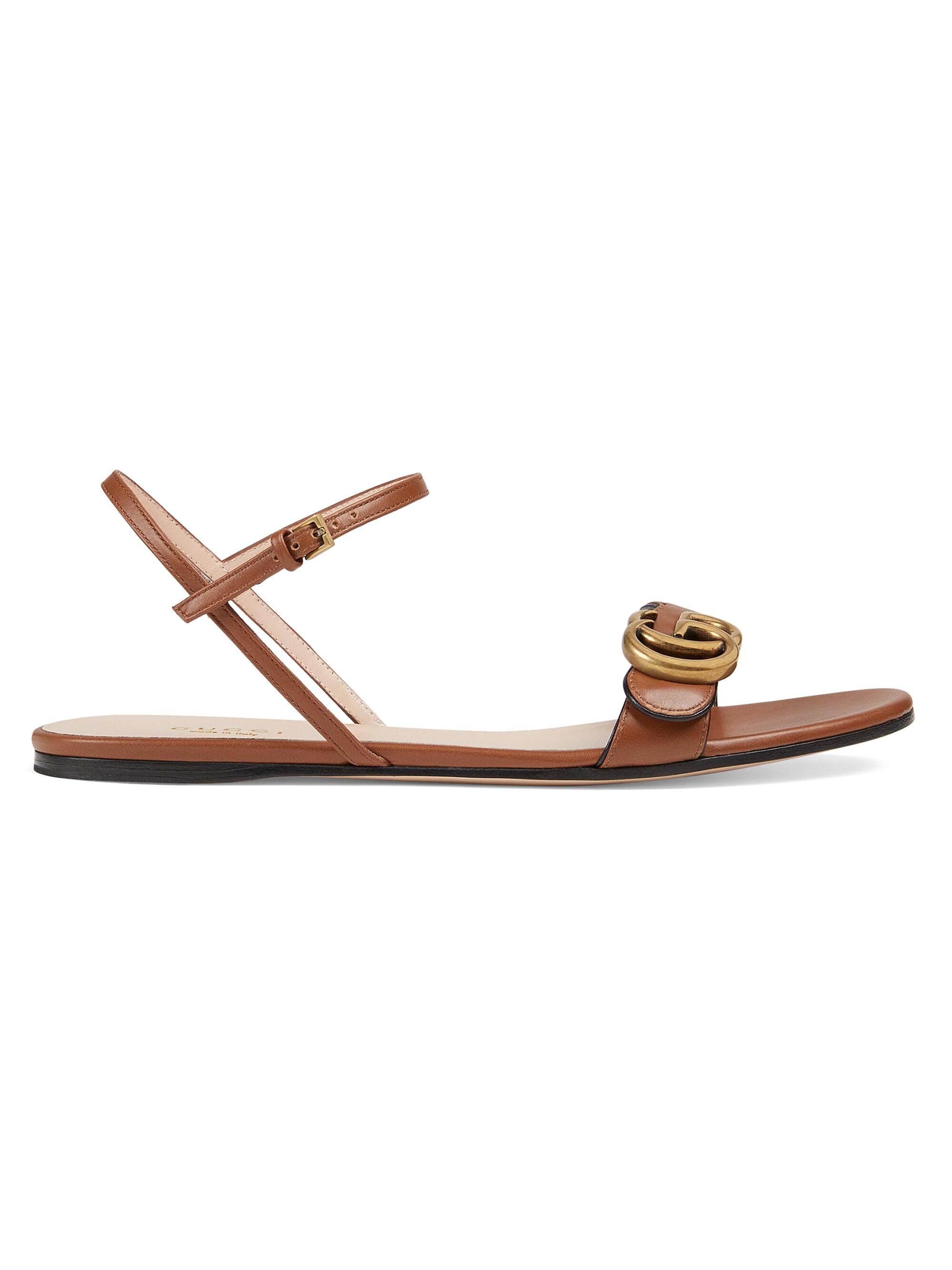 Gucci Marmont Leather Double G Sandals Bordeaux in Brown | Lyst