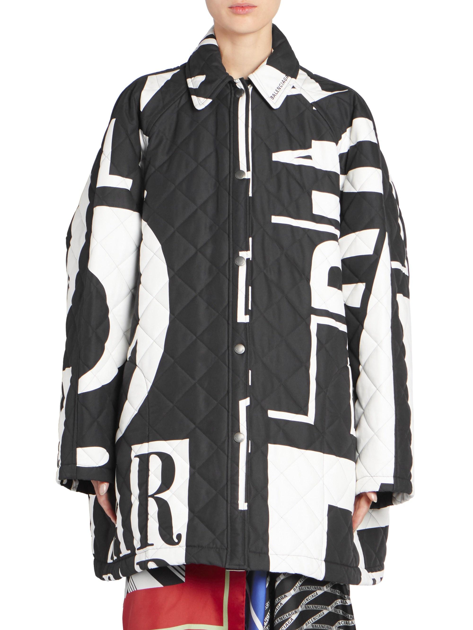 Balenciaga Cotton Big Typo Quilted Jacket in Black - Lyst