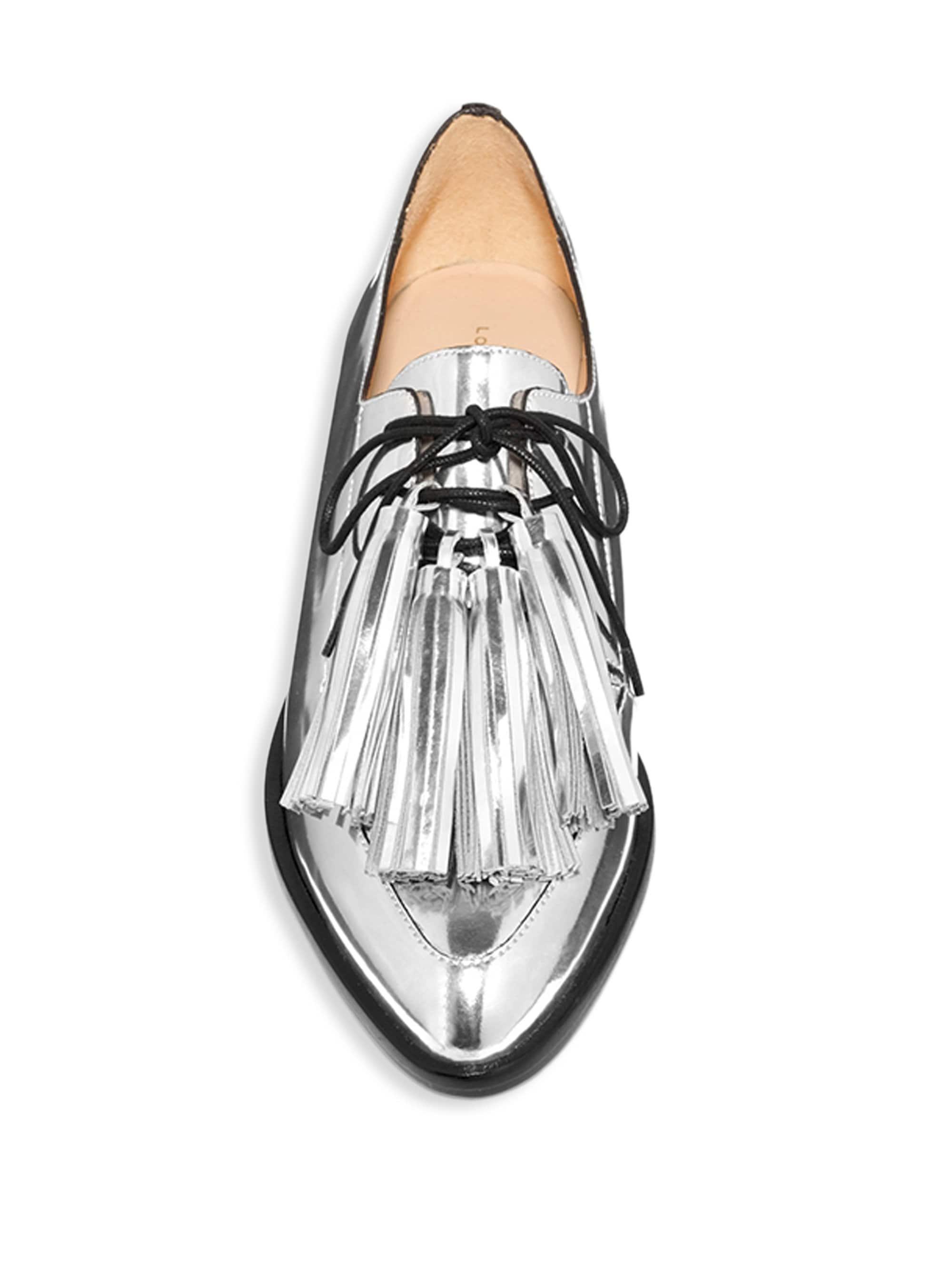 Loeffler Randall Women's Jasper Tassel Metallic Leather Oxfords - Silver - Size 5.5 in White - Lyst