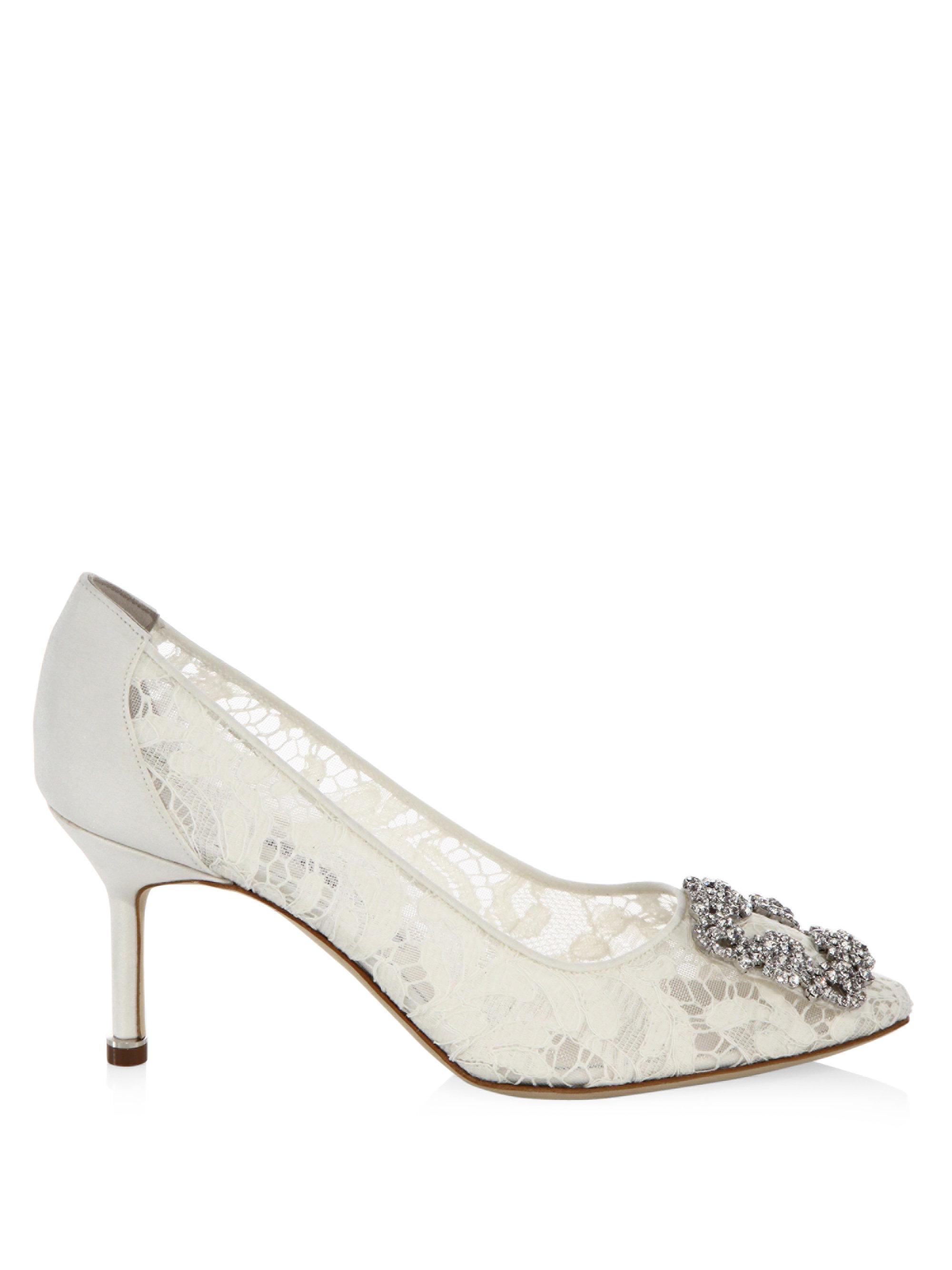 Lyst - Manolo Blahnik Hangisi 70 Lace Pumps in White
