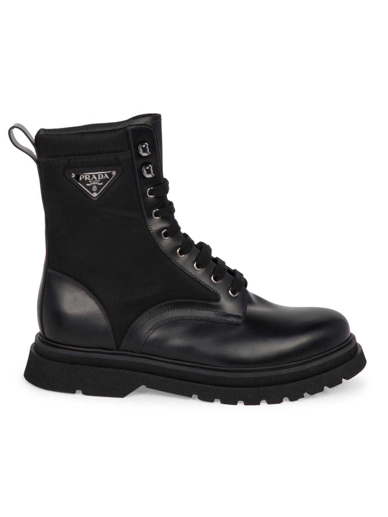 Prada Leather Millerighe Combat Boots in Nero (Black) for Men - Lyst