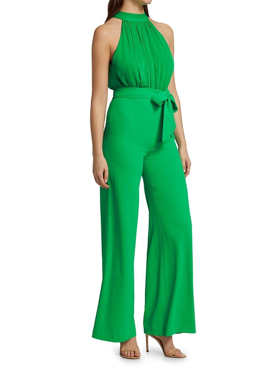 Alice + Olivia Synthetic Thelma Halterneck Jumpsuit in Green - Lyst