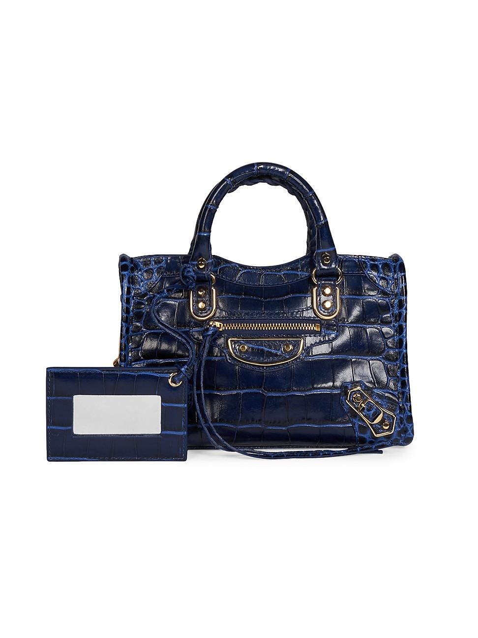 Balenciaga Small City Croc-embossed Leather Satchel in Navy Croc (Blue) |  Lyst
