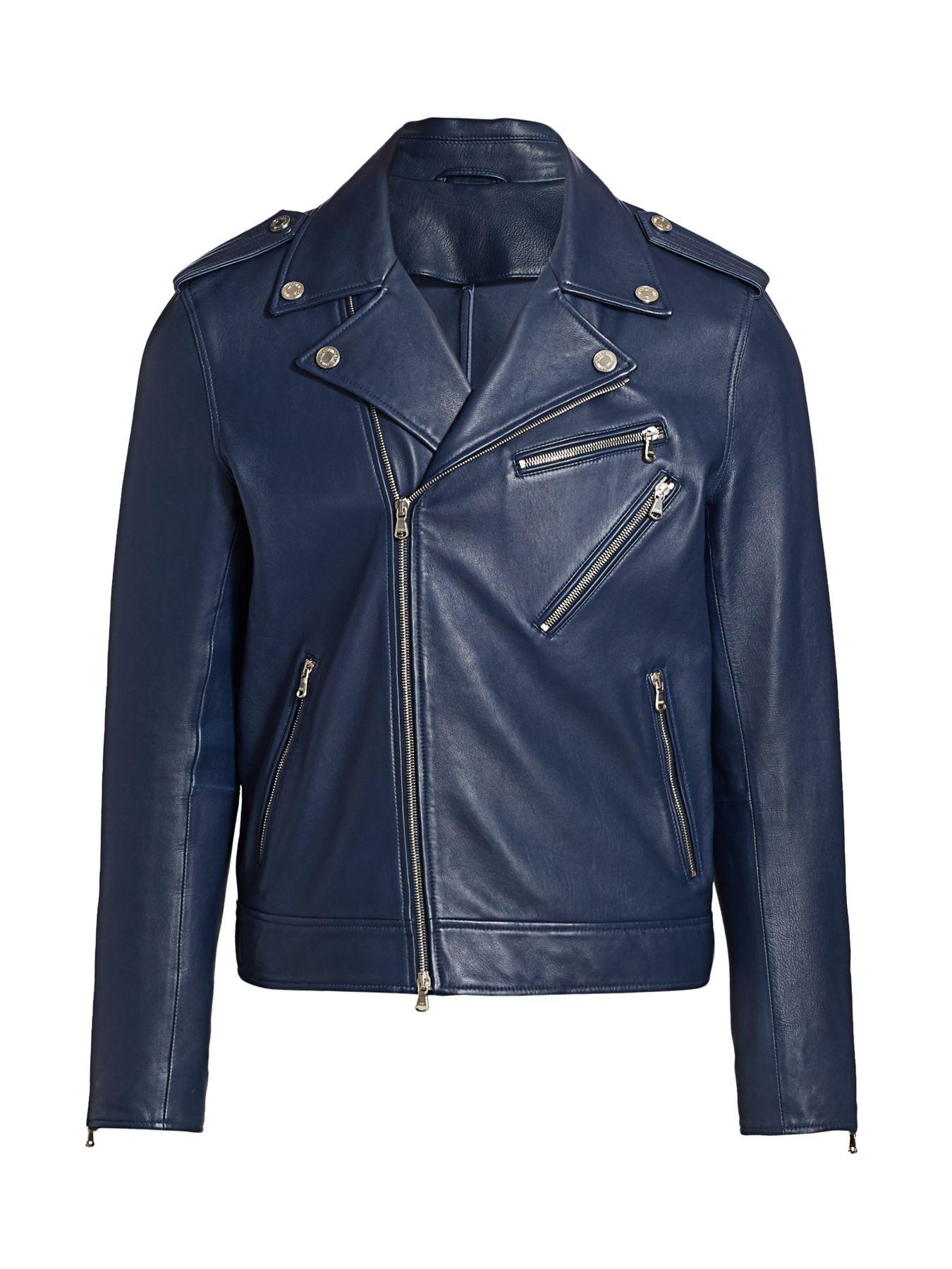 7 For All Mankind Leather Moto Jacket in Navy (Blue) for Men - Lyst