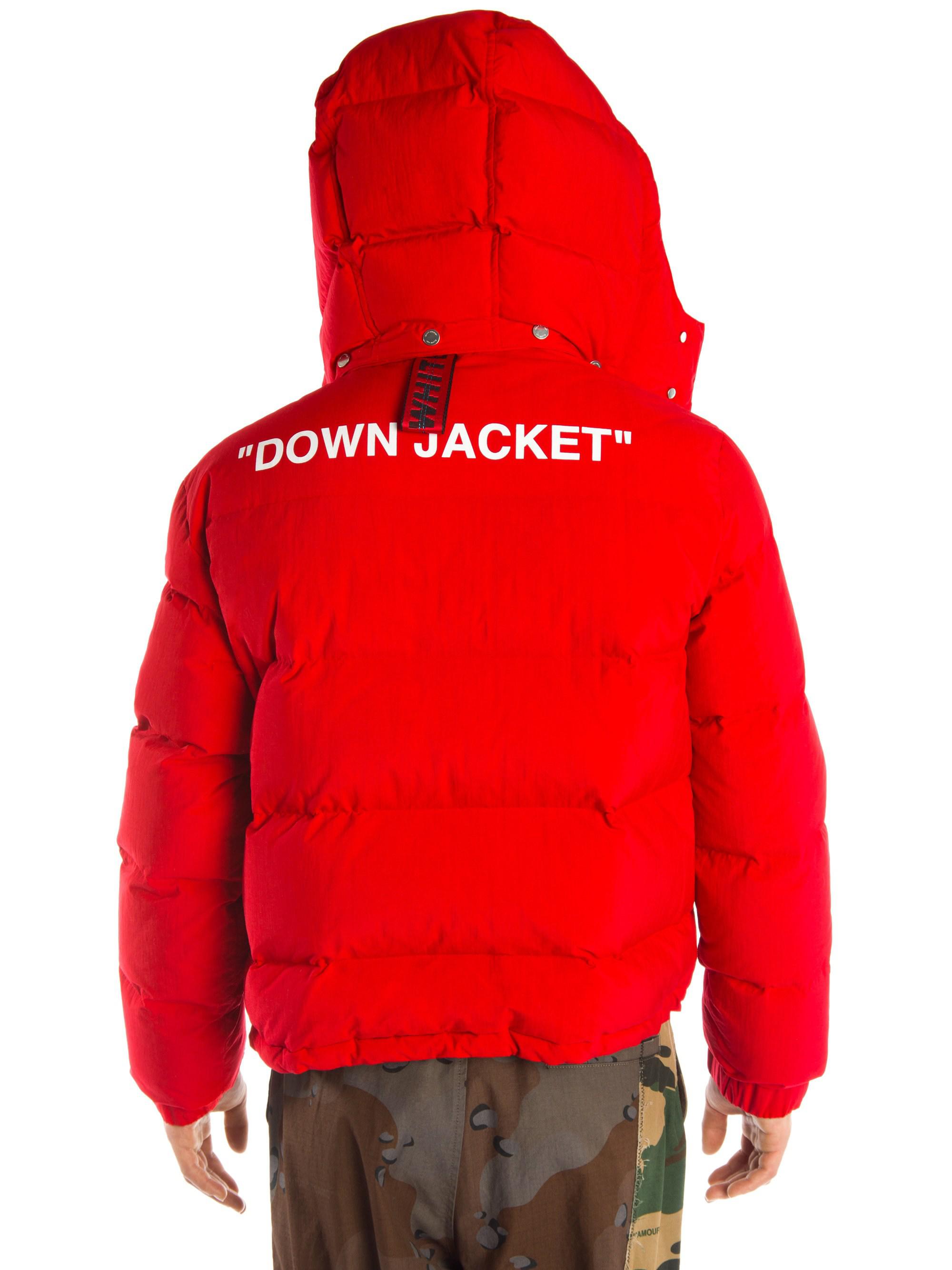 Off-White c/o Virgil Abloh Synthetic Quote Cotton Puffer Jacket in Red &  White (Red) | Lyst