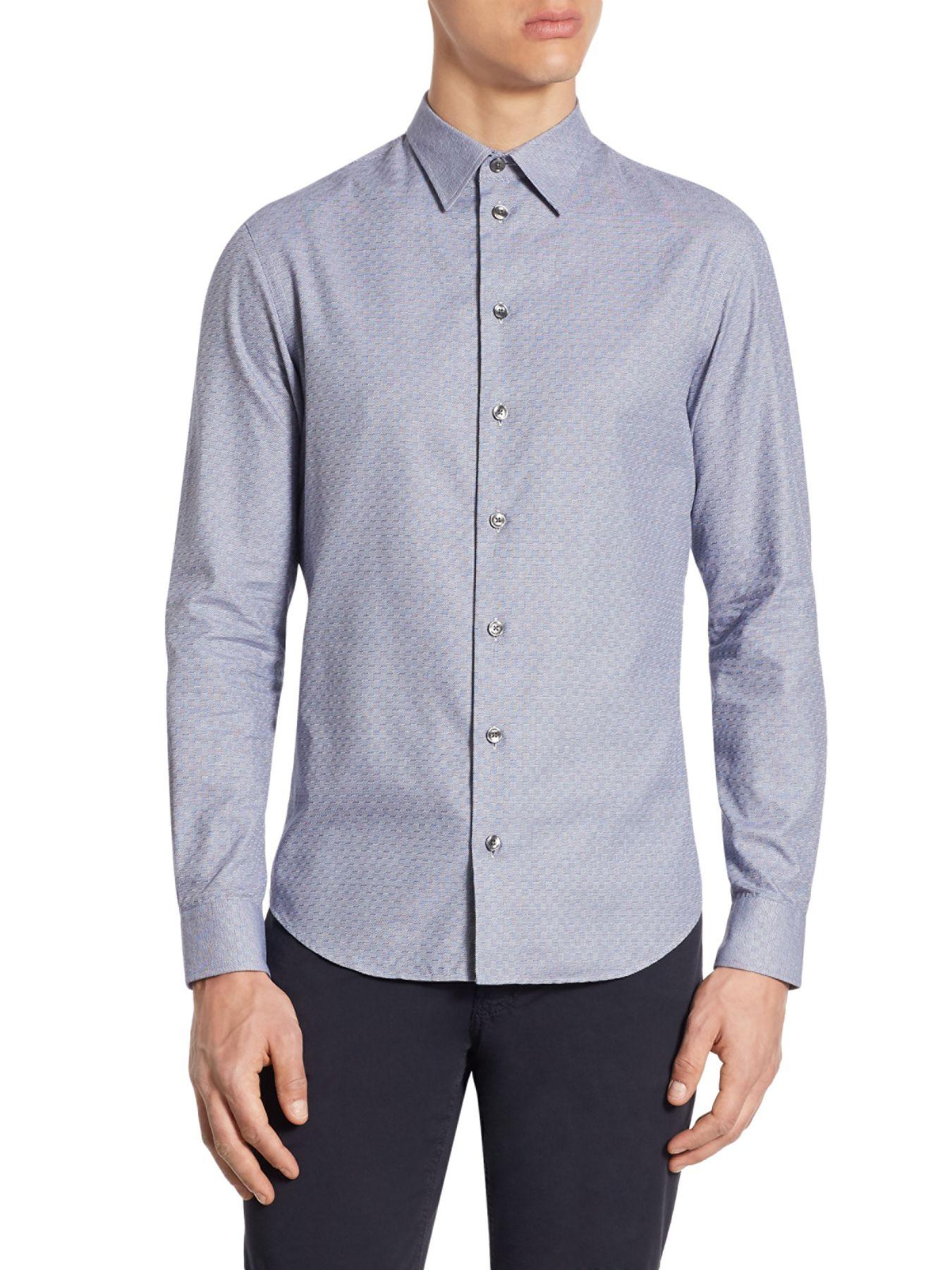 Armani Cotton Slim-fit Textured Dress Shirt in Blue for Men - Lyst