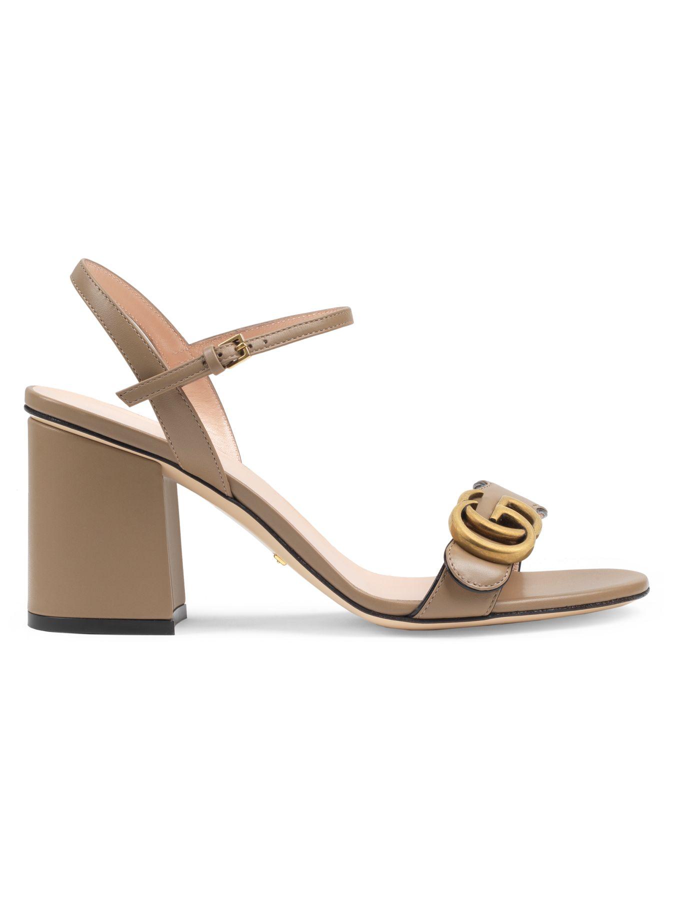 Gucci Leather Marmont GG Ankle-strap Sandals in Beige (Metallic) - Save ...
