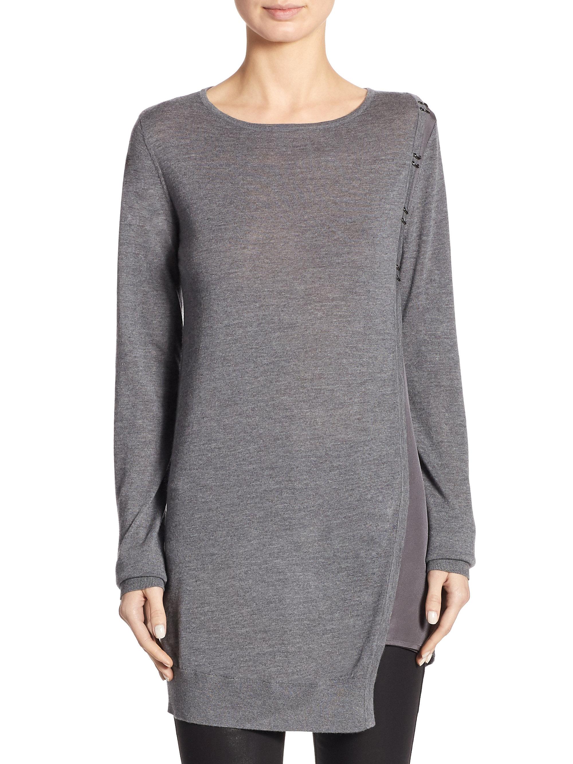 St. John Wool Jersey Knit Sweater in Gray Lyst