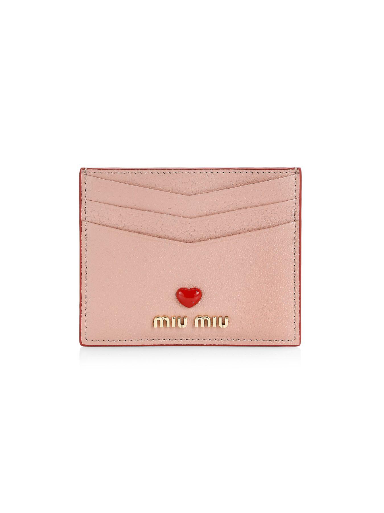 Miu Miu 5mc0022bc3f0615 Leather Card Holder in Pink & Purple (Pink ...