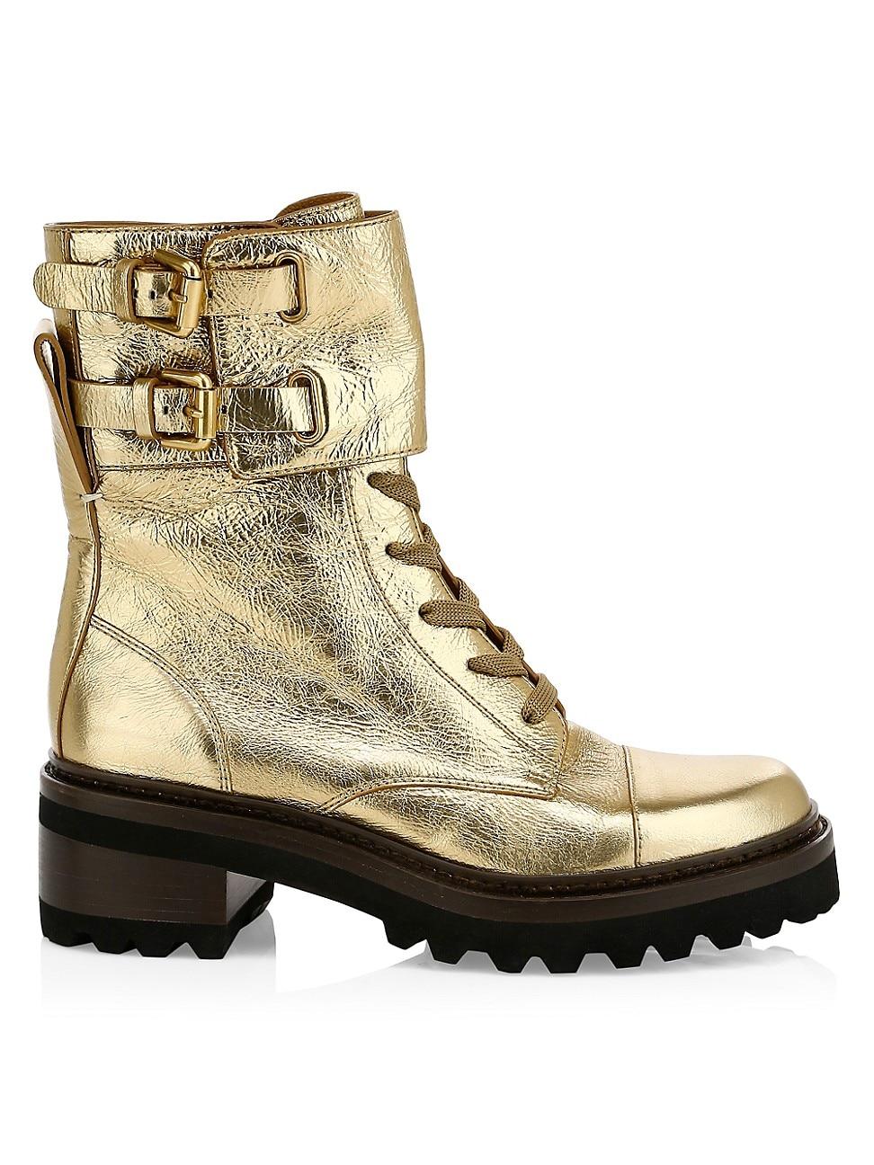 gold combat boots