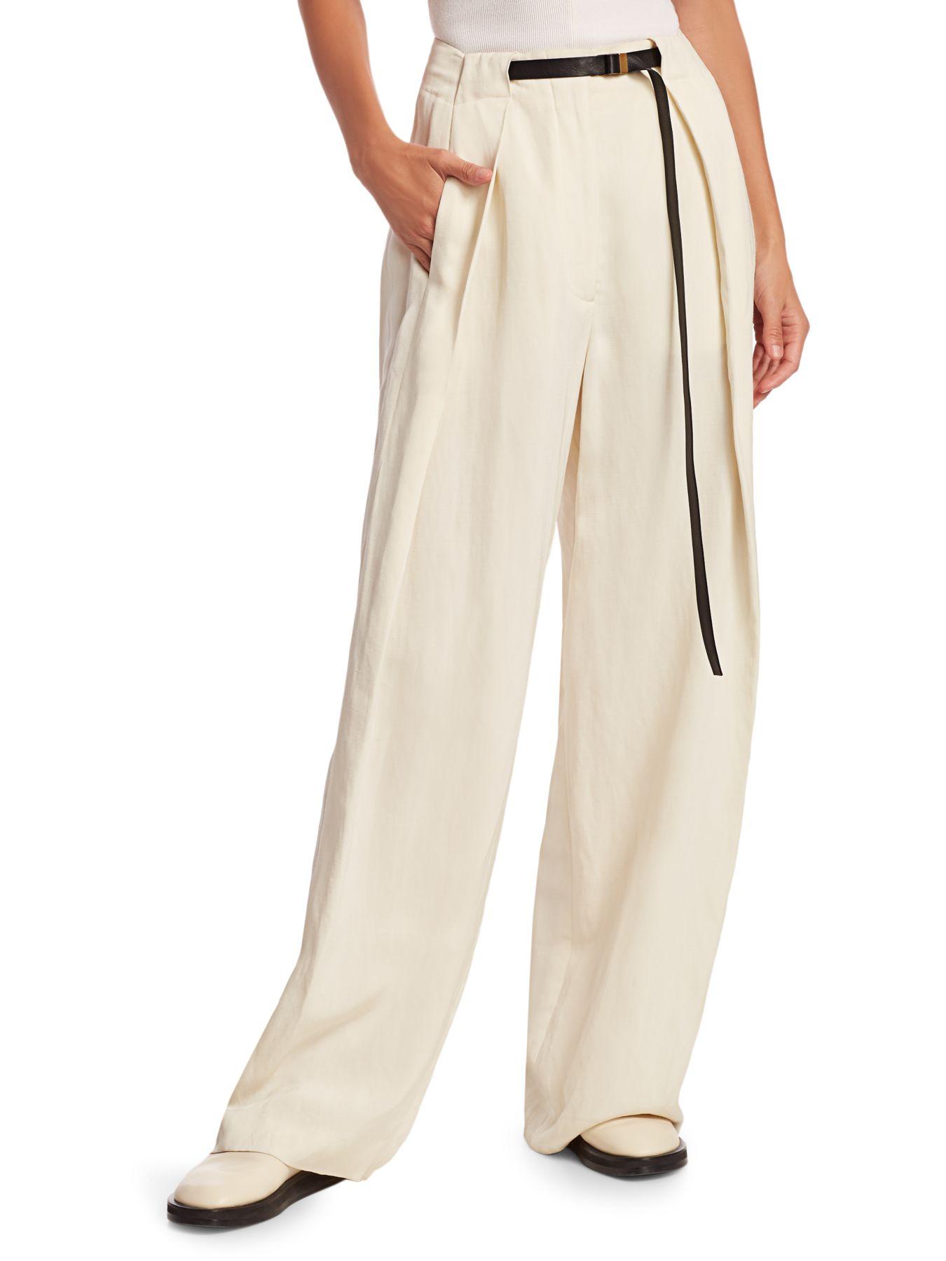 The Row Brona Pleated Silk & Linen Trousers in Ivory (White) - Lyst