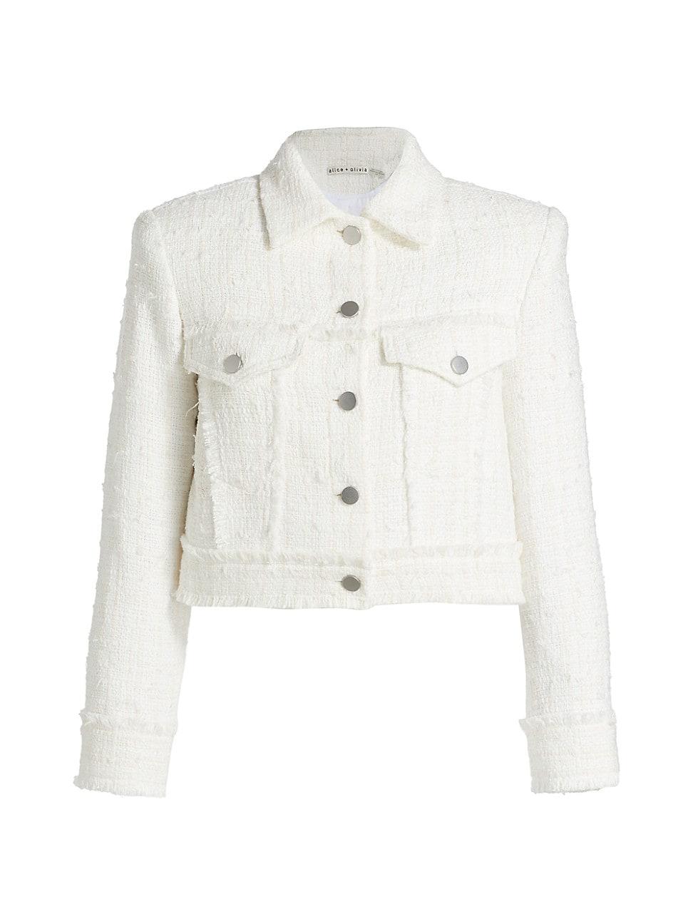 Alice + Olivia Chloe Tweed Crop Jacket in White | Lyst