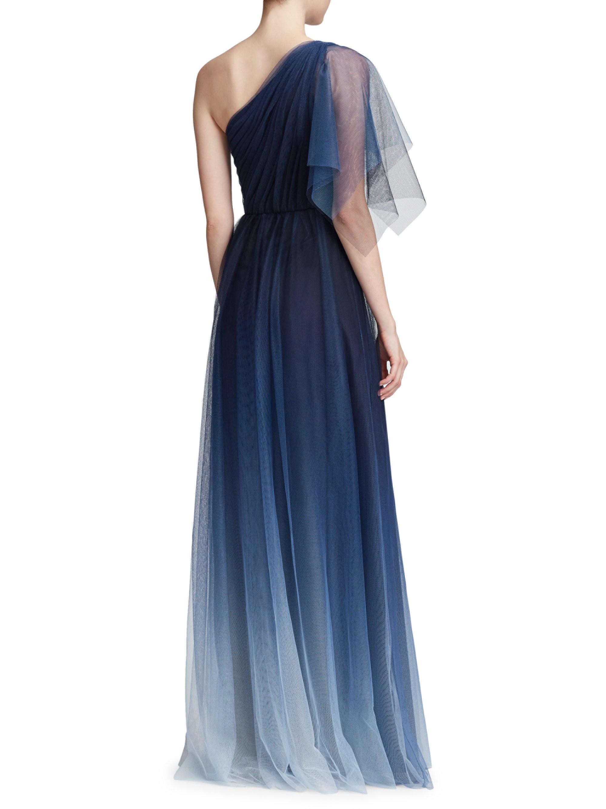 Tulle Long One-shoulder Dress in Navy 